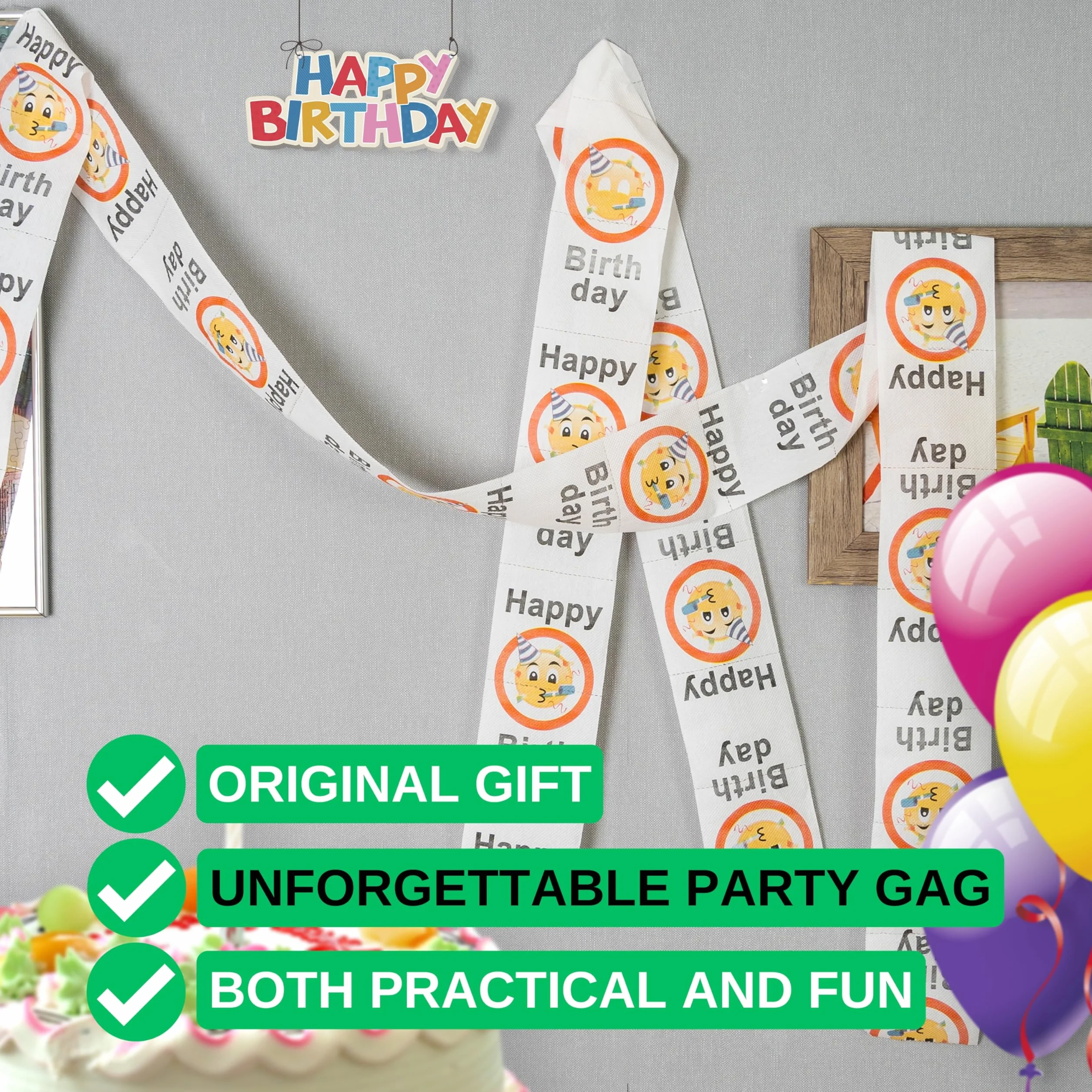 Papier Toaletowy Happy Birthday, na Każde Urodziny, 2 Rolki, Dekoracja Imprezowa i Opakowanie Prezentowe, Zabawny Papier Toaletowy z Emotikonami, Zabawny Papier Toaletowy, Rulonik Toaletowy jako