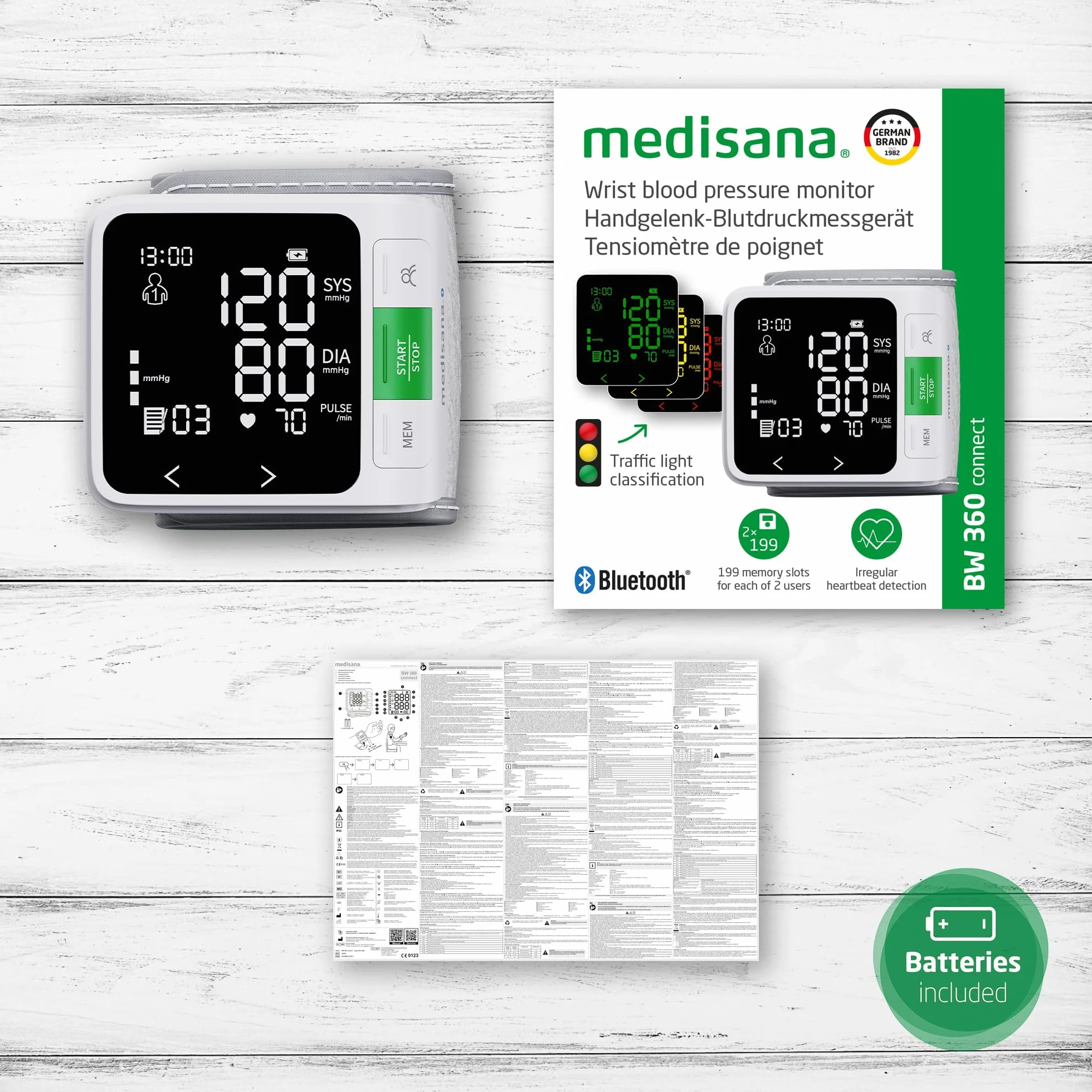 medisana BW 360 connect ciśnieniomierz nadgarstkowy, monitor ciśnienia krwi i pulsu z aplikacją Bluetooth, skalą sygnalizacji świetlnej i funkcją pamięci, z pudełkiem do przechowywania