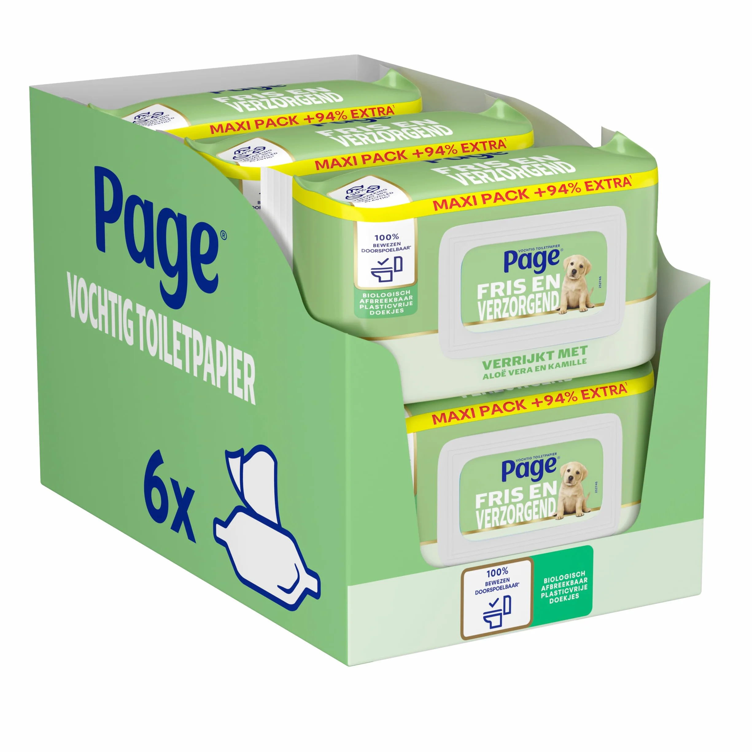 Page Wilgotny papier toaletowy, Aloe Vera Maxipack, 444 szt. (6 x 74 sztuk) - opakowanie