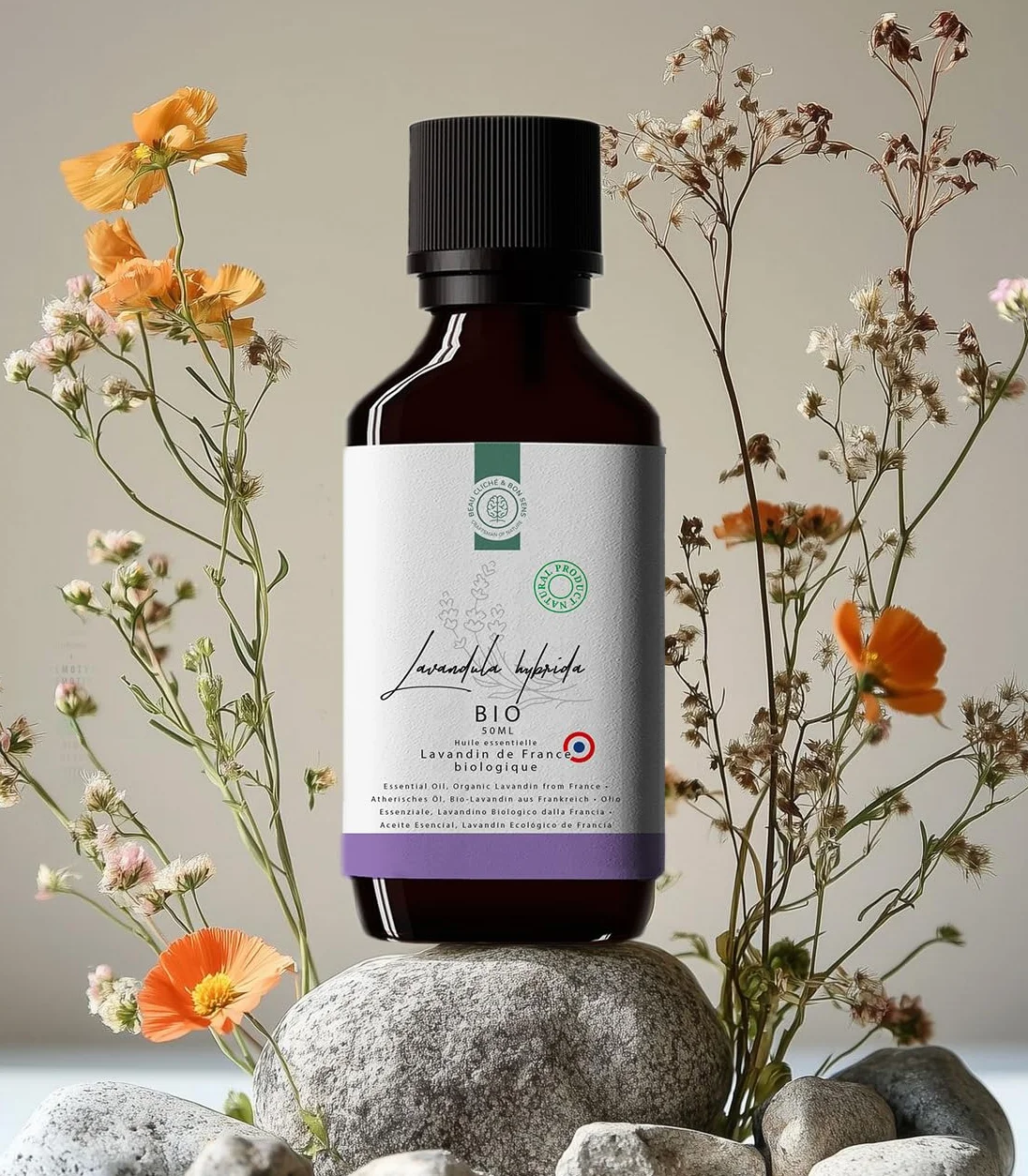 50ml Olejek Eteryczny z Lawendynu Grosso BIO - Uprawiany i Destylowany we Francji - 100% Czysty Naturalny i Ekologiczny - Zapach Lawendy idealny do Dyfuzora Aromaterapii Masażu DIY Mydła Świec itd.