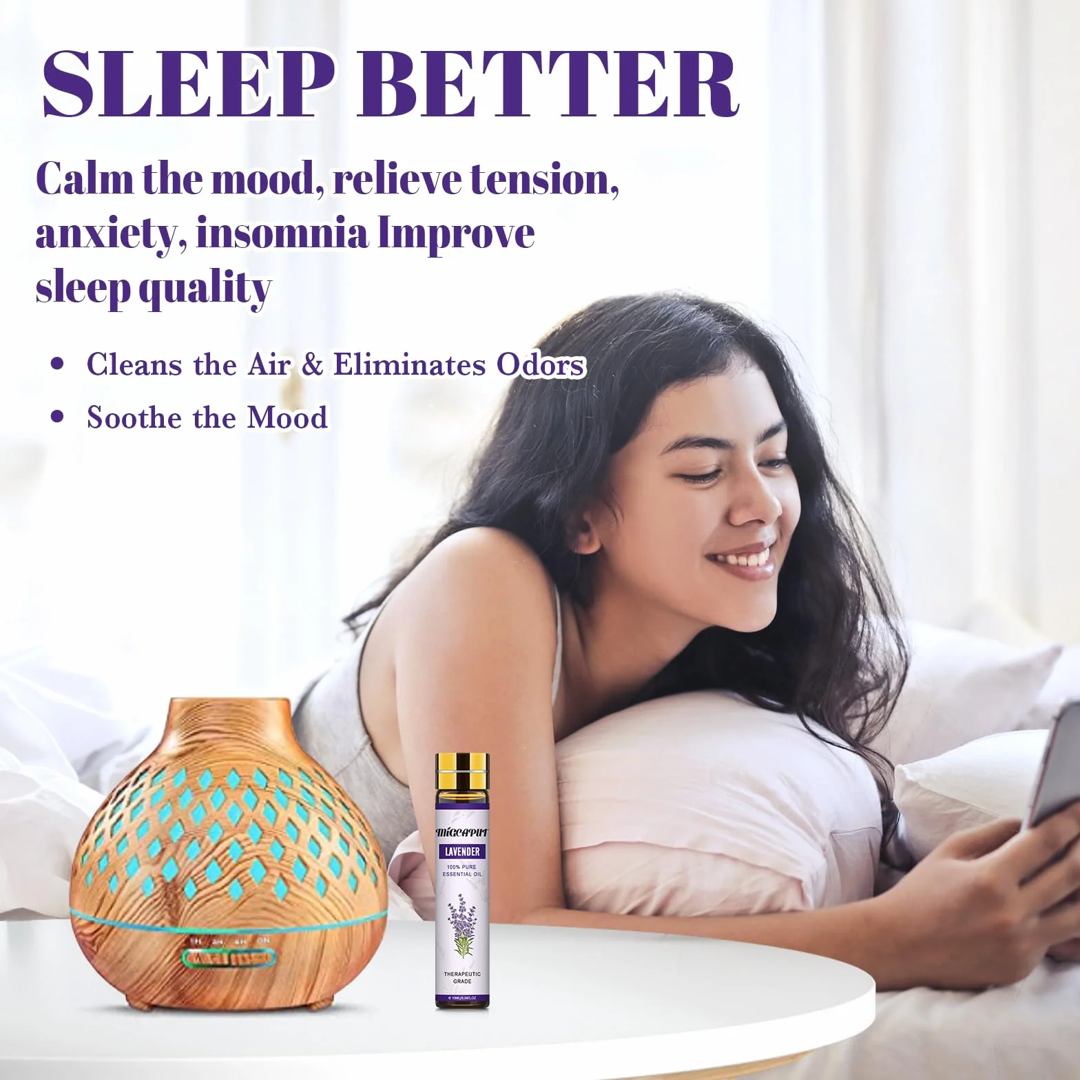 MIGCAPUT Zestaw Olejków Eterycznych z Lawendy 2 x 10ML, Olejek Lawendowy Klasy Terapeutycznej, 100% Naturalny Olejki Aromaterapeutyczny do Dyfuzory Nawilżacza, SPA, Masażu, Snu, Mydła