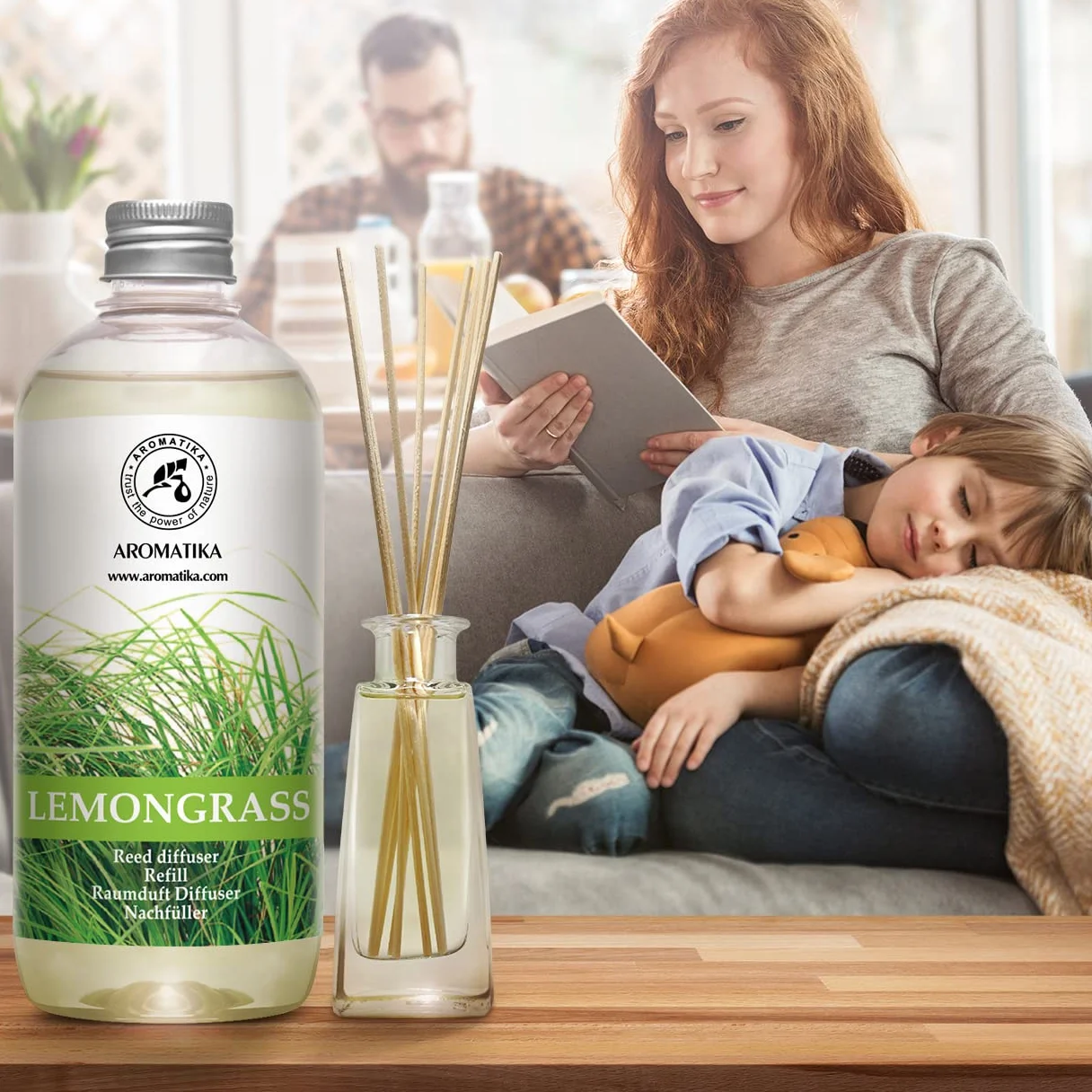 Wkład do Dyfuzora Trzcinowego Trawa Cytrynowa 500 ml - Dyfuzor Zapachowy z Patyczkami - Dyfuzor Pokojowy z Olejkiem Lemon Grass - Zapach do Domu - Dyfuzory Trzcinowe - Dyfuzory do Aromaterapii