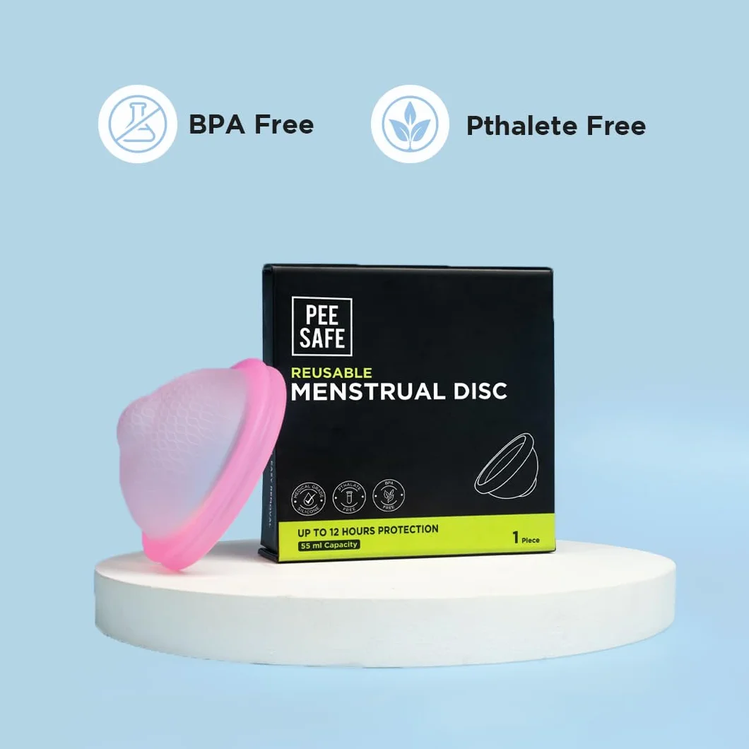 Pee Safe Dysk menstruacyjny wielokrotnego użytku | 1 dysk menstruacyjny wielokrotnego użytku + 1 woreczek do przechowywania spandexu | pojemność 55 ml | wykonany z silikonu medycznego