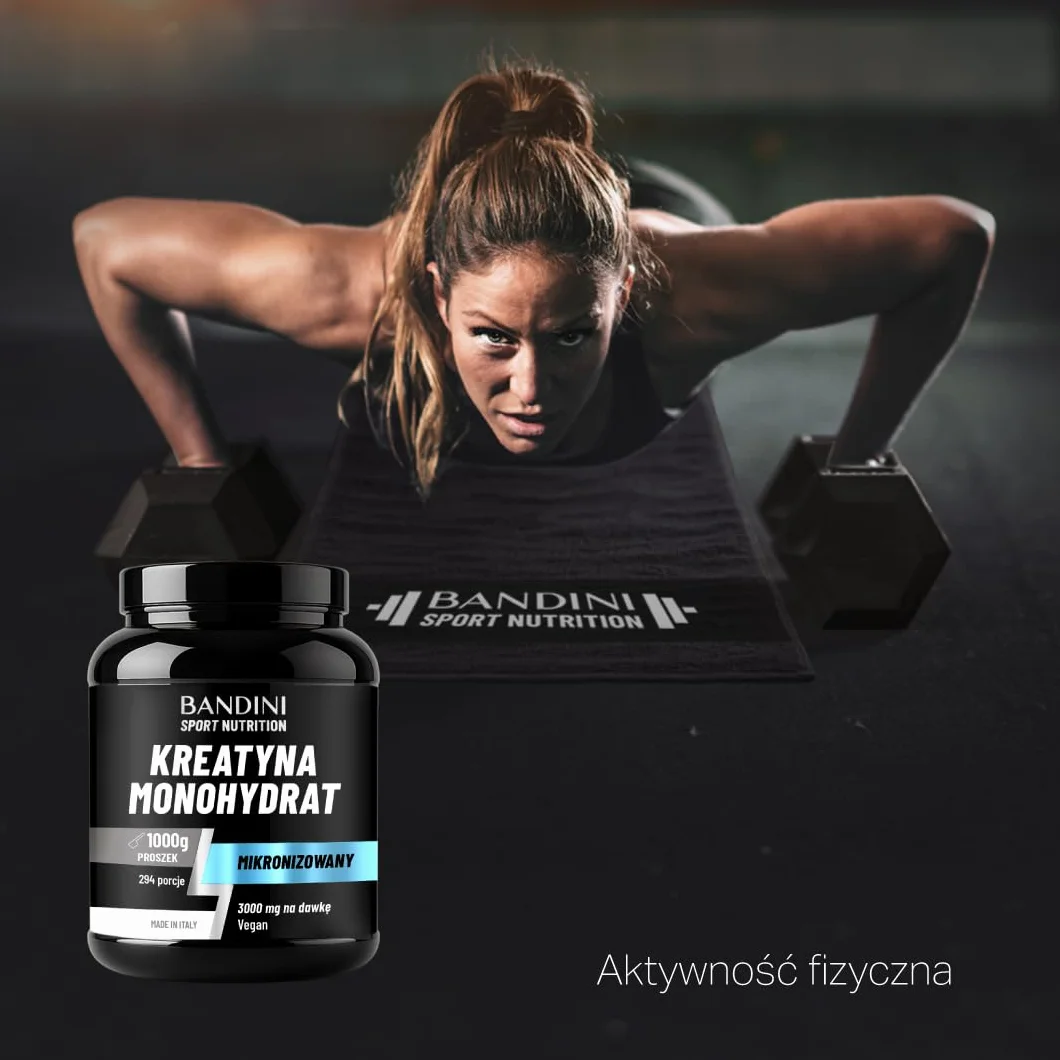 Bandini Kreatyna Monohydrate Micronised 1kg 100% czysty proszek wegański suplement diety
