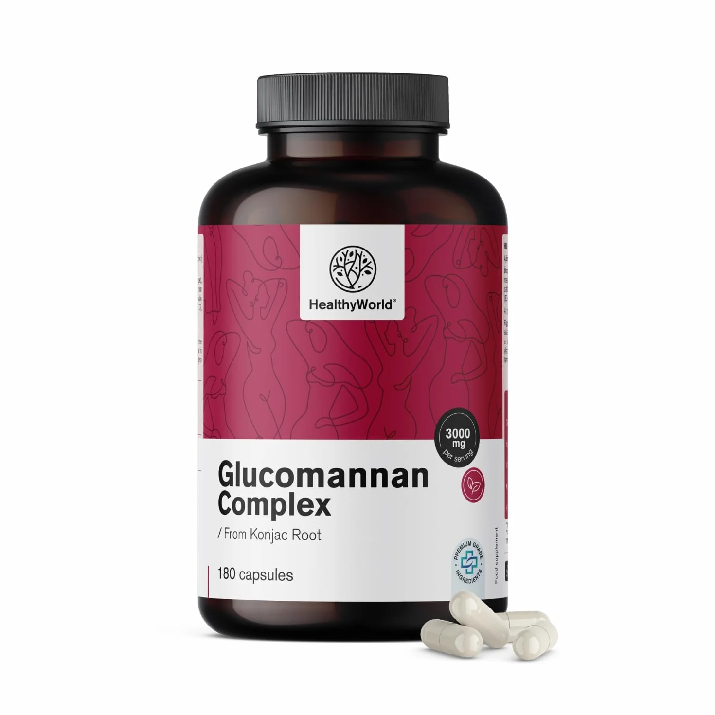 HealthyWorld Glukomanan kompleks 3000 mg 180 kapsułek Z Korzenia Konjac
