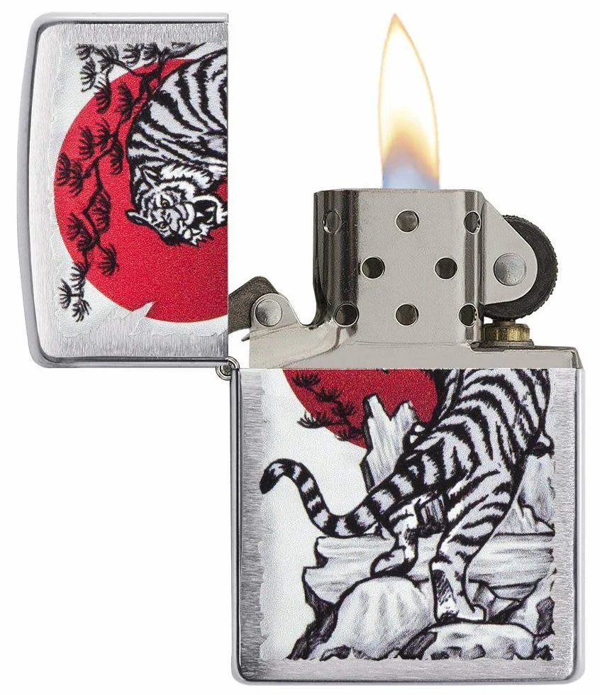Zippo Zapalniczka Sztormowa Azjatycki Tygrys Szczotkowany Chrom Wielokrotnego Użytku Odporna na Wiatr