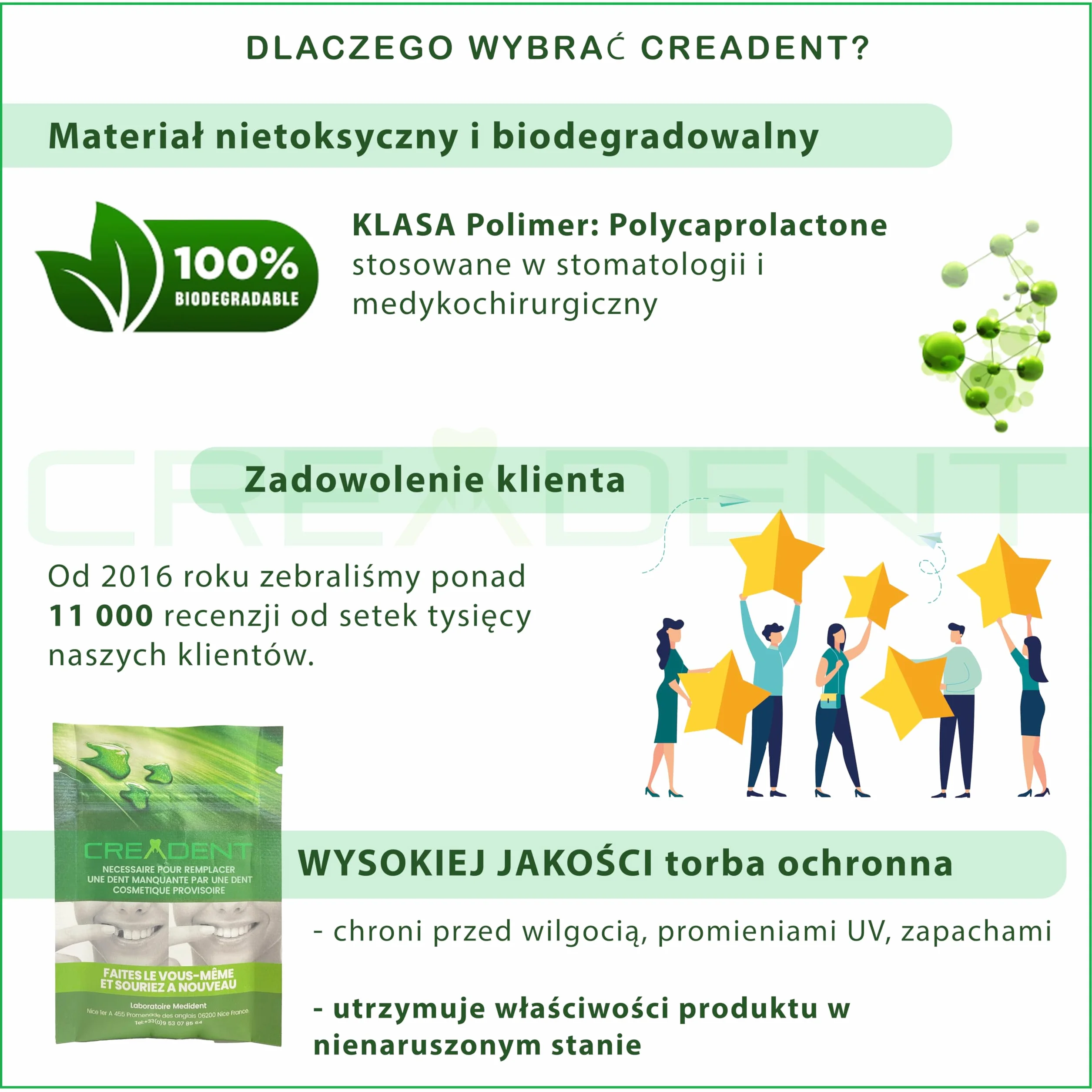 CREADENT - Zestaw do zastąpienia brakującego zęba - Tymczasowy ząb kosmetyczny, aby odzyskać uśmiech