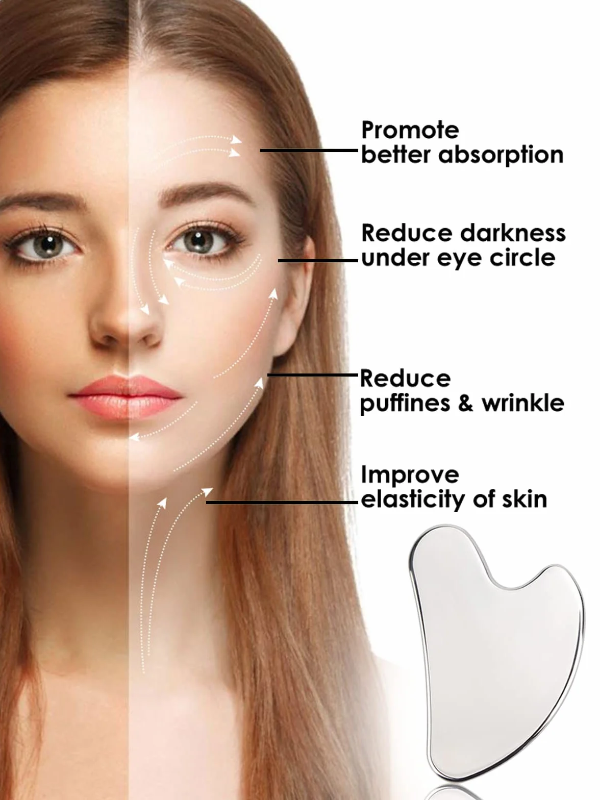 Deciniee Gua Sha narzędzie do masażu, narzędzia Gua Sha ze stali nierdzewnej Gua Sha skrobak do twarzy do szczuplejszej twarzy i konturowania w kształcie serca