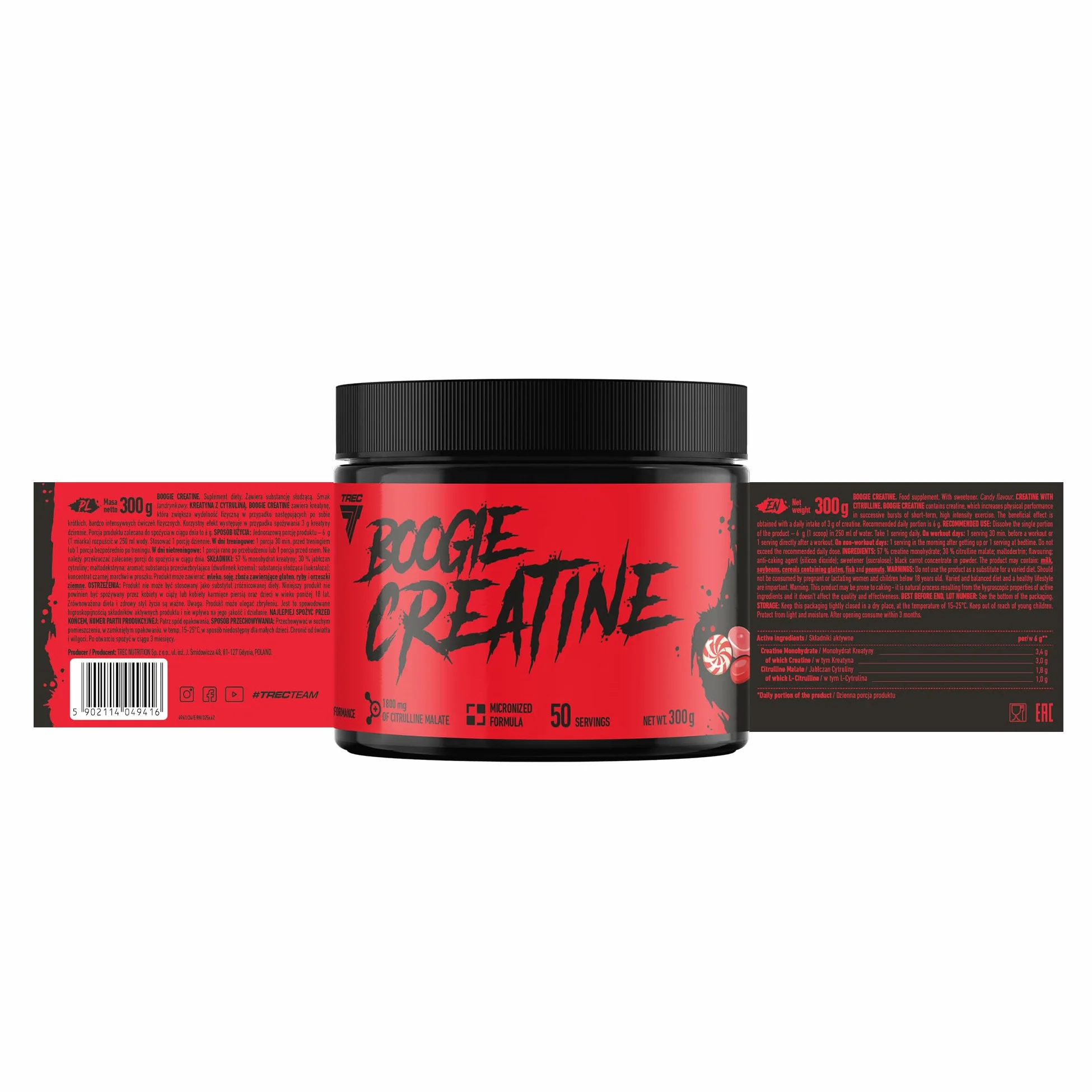 Trec Nutrition Boogie Creatine, Mikronizowana Kreatyna Monohydrat z Cytruliną, 300 g, 50 Porcji