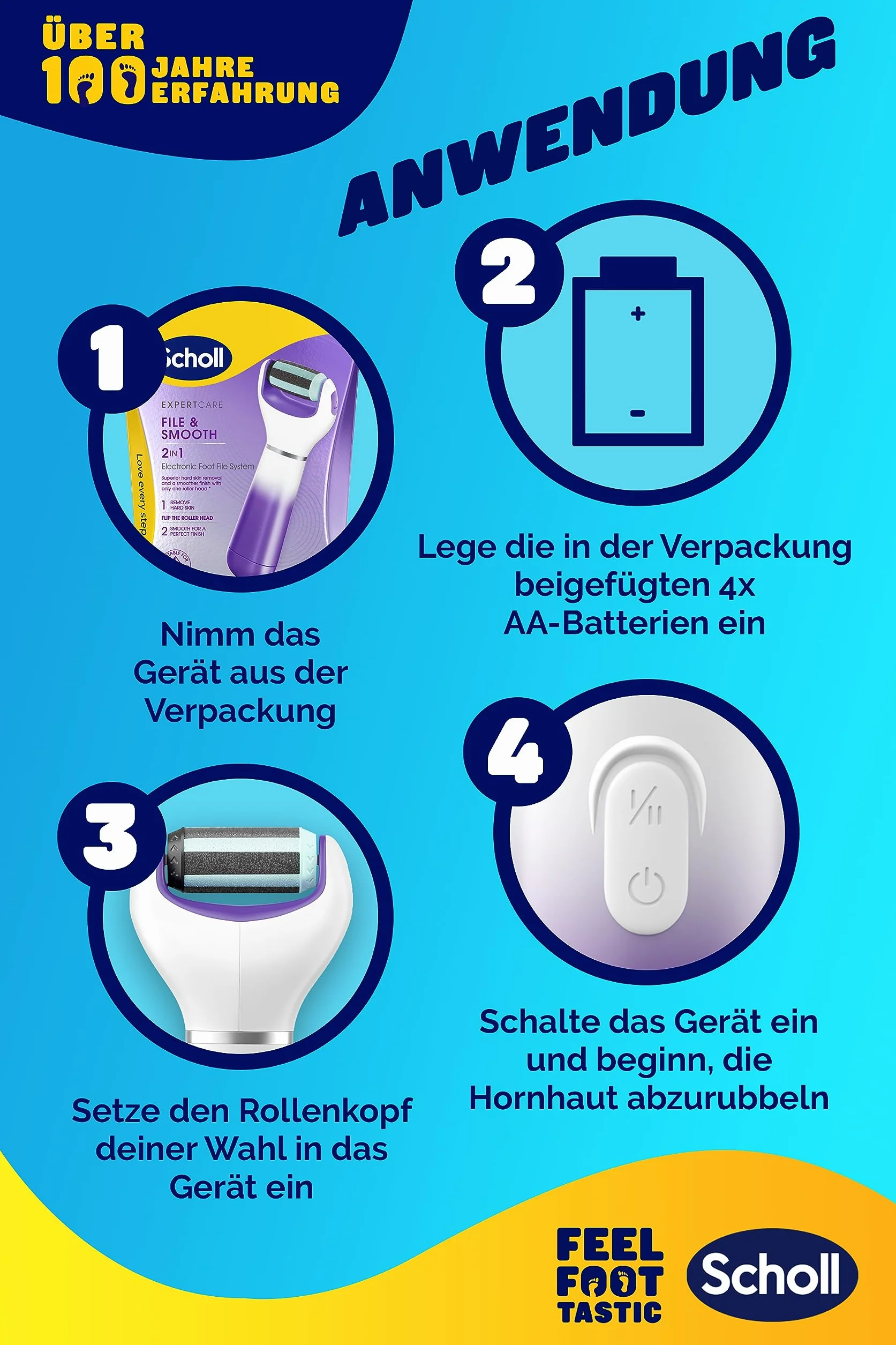 Scholl Expert Care 2 w 1 File & Smooth elektryczny przyrząd do usuwania zrogowaciałego naskórka, dla jedwabiście miękkich stóp, elektrycznie fioletowy