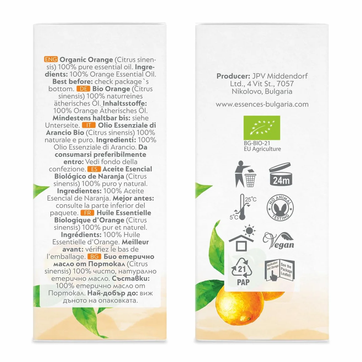 Essences Bułgaria Organiczny Olejek Eteryczny z Pomarańczy 50 ml | Citrus sinensis | 100% Czysty i Naturalny | Nierozcieńczony | Klasa Terapeutyczna | Aromaterapia | Kosmetyki | Bez okrucieństwa