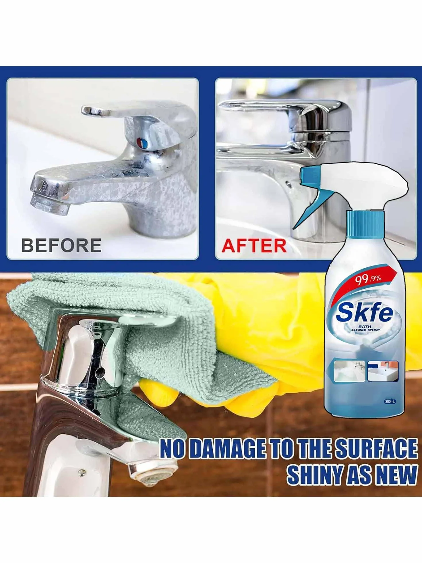 Skfe Środek do czyszczenia wanny w sprayu, do trudnych plam, do łazienki, toalety, prysznica (2)