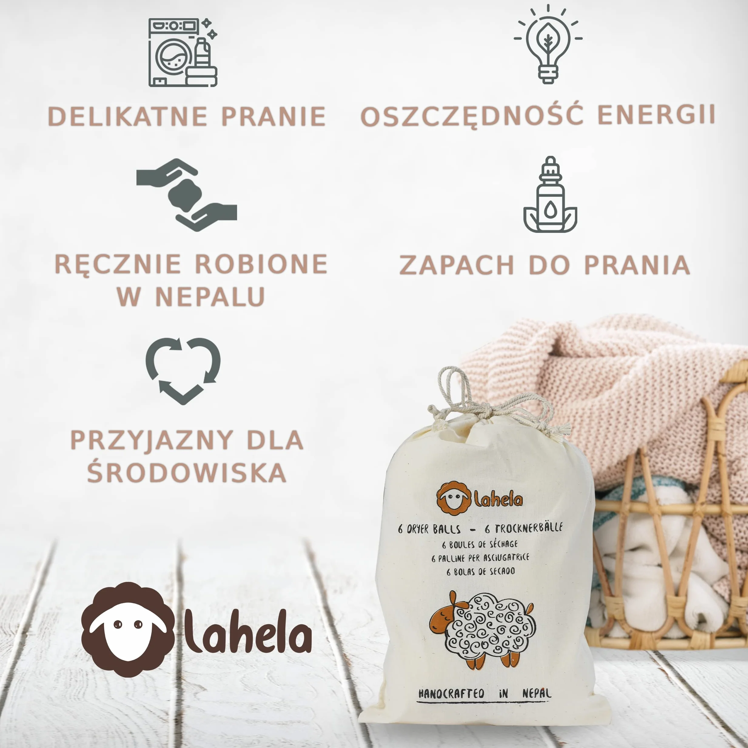 Kulki Do Suszarki - 6 Sztuk. Miękkie Pranie I Sszczędność Energii. Zamiennik Płynu Do Zmiękczania Tkanin. 100% Wełny Owczej Premium Bez Środków Chemicznych I Tworzywa Sztucznego. Wykonane Ręcznie W Nepalu Na Uczciwych Warunkach Pracy.