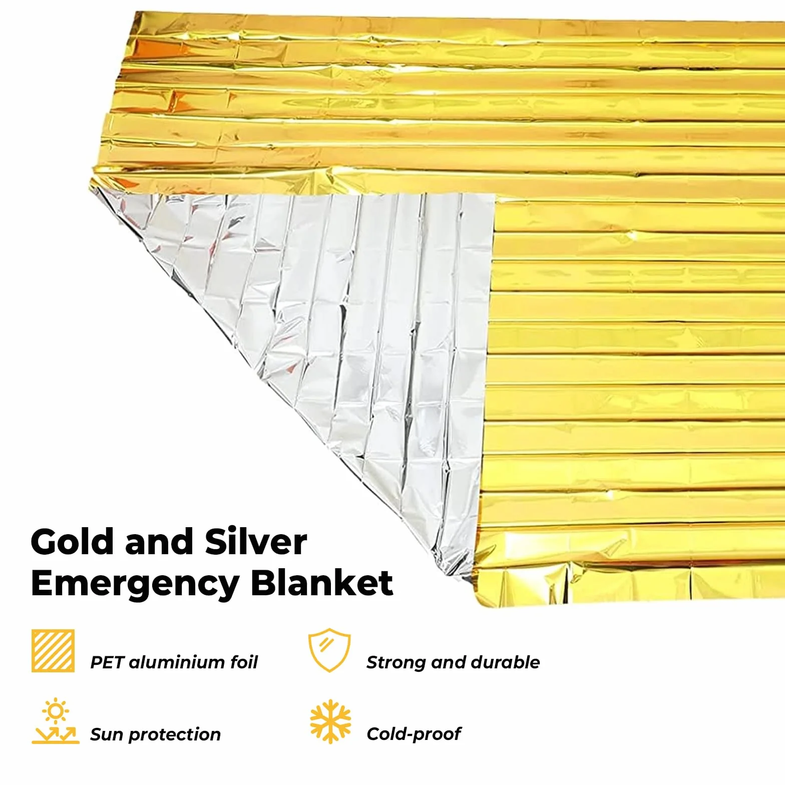 6 Sztuk Koc Ratunkowy, 160 x 210cm Srebrny Złoty Koc Ratunkowy dla Outdoor, Wędrówki, Przetrwanie, Zimno, Ochrona przed Żarem, Wodoodporny, Wielokrotnego Użytku Koc Awaryjny