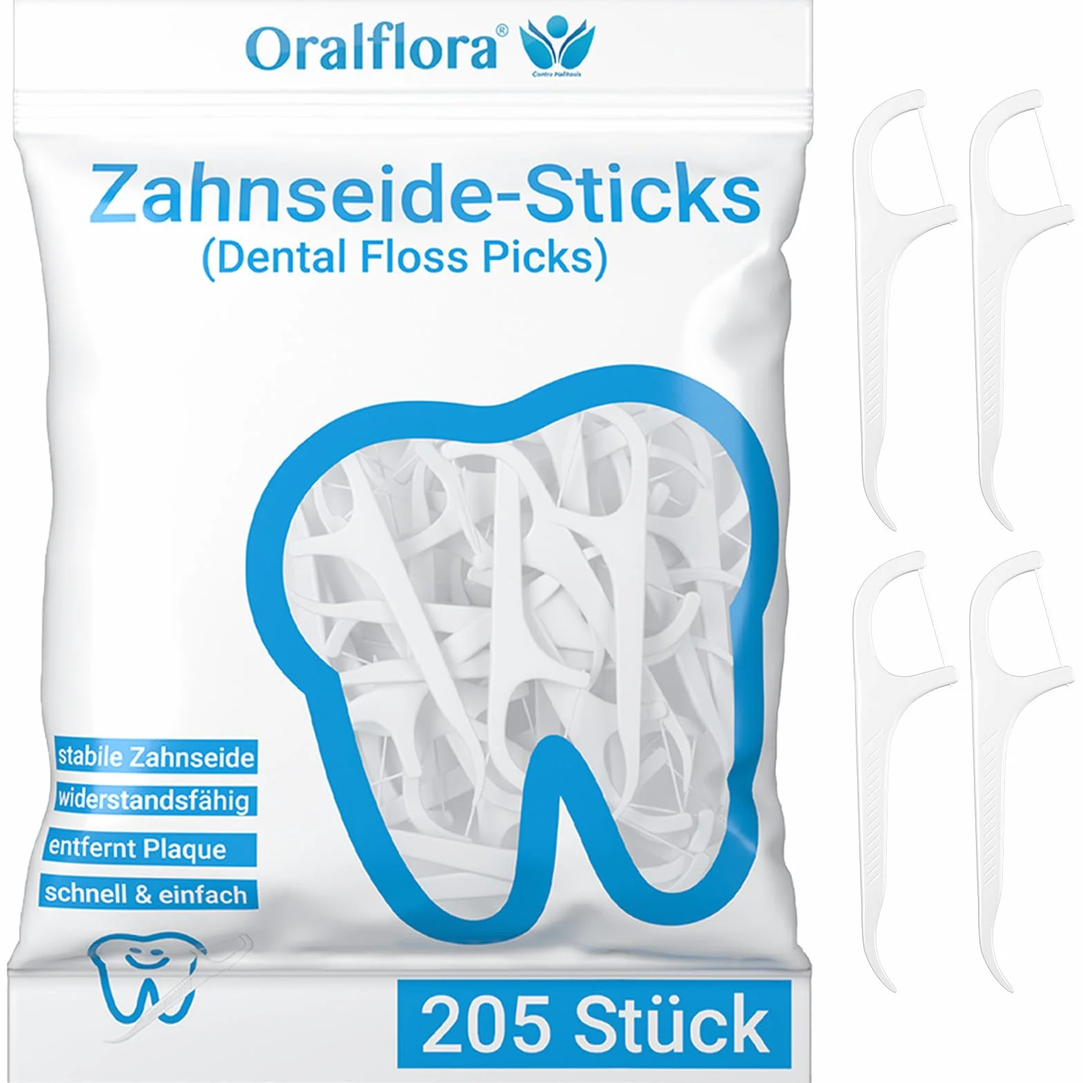 Oralflora 205 szt. nici dentystyczne z wykałaczką 2 w 1 – patyczki do czyszczenia przestrzeni międzyzębowej