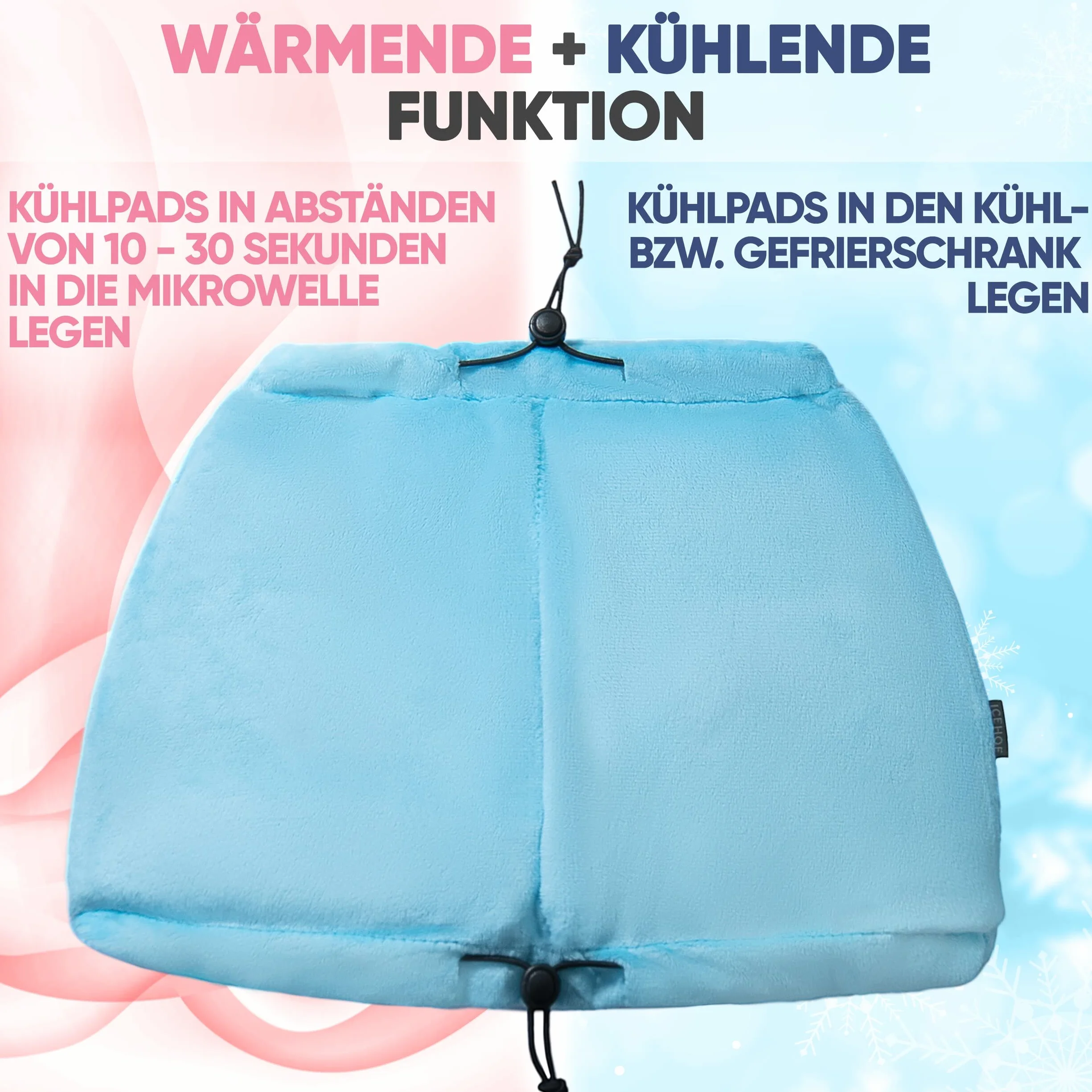 ICEHOF Czapka chłodząca Extra z 4 wkładami chłodzącymi, Maska 3D, chłodząca czapka żelowa do skóry głowy podczas chemioterapii, na migrenę i bóle głowy