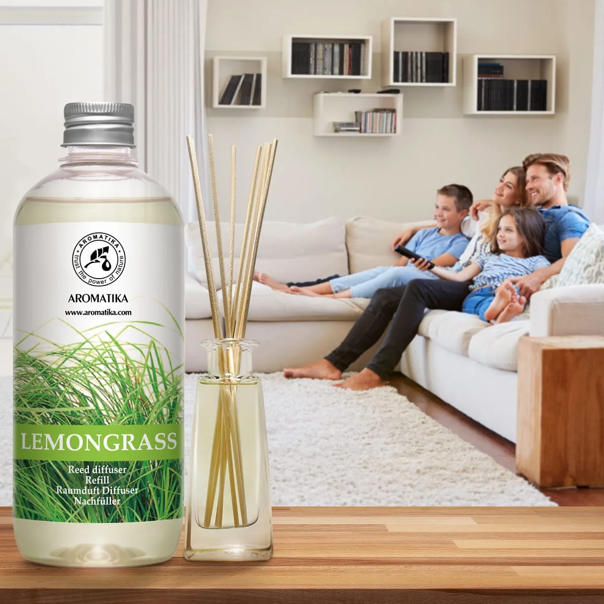 Wkład do Dyfuzora Trzcinowego Trawa Cytrynowa 500 ml - Dyfuzor Zapachowy z Patyczkami - Dyfuzor Pokojowy z Olejkiem Lemon Grass - Zapach do Domu - Dyfuzory Trzcinowe - Dyfuzory do Aromaterapii