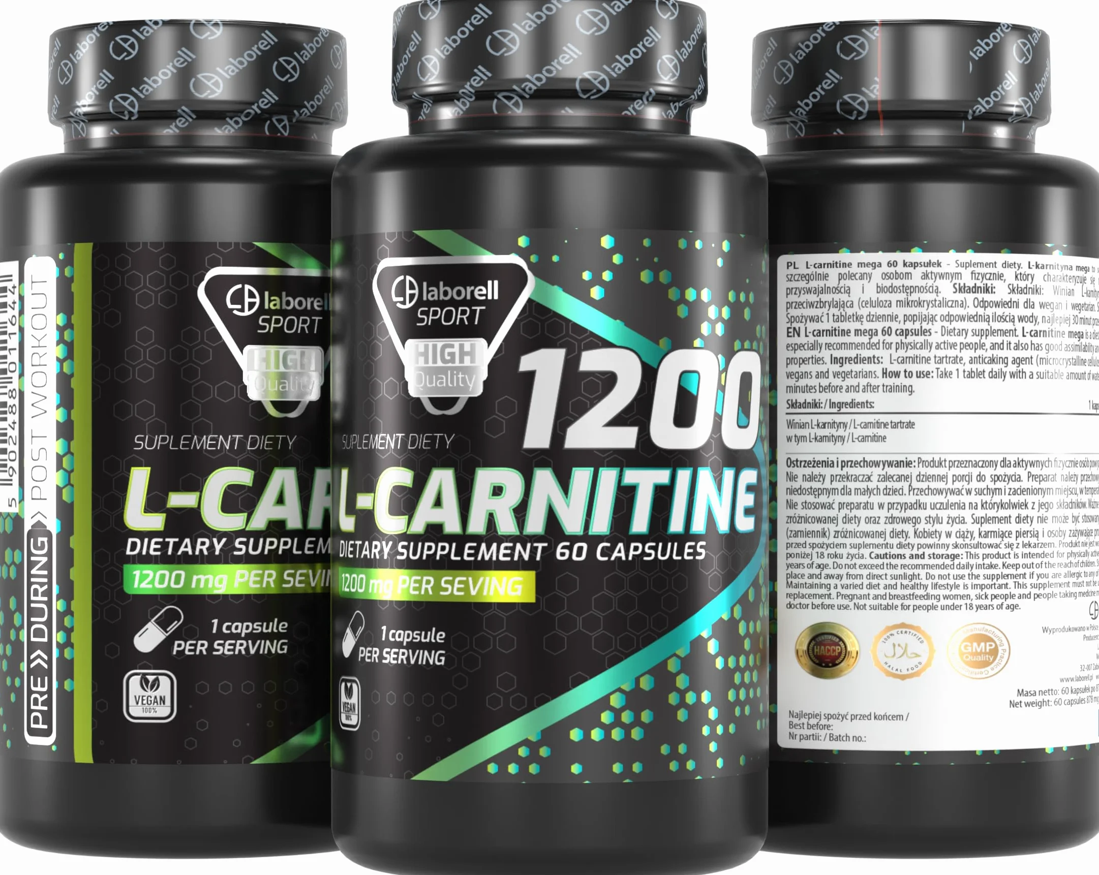 L-Carnitine mega 1200mg - 60 kapsułek Laborell