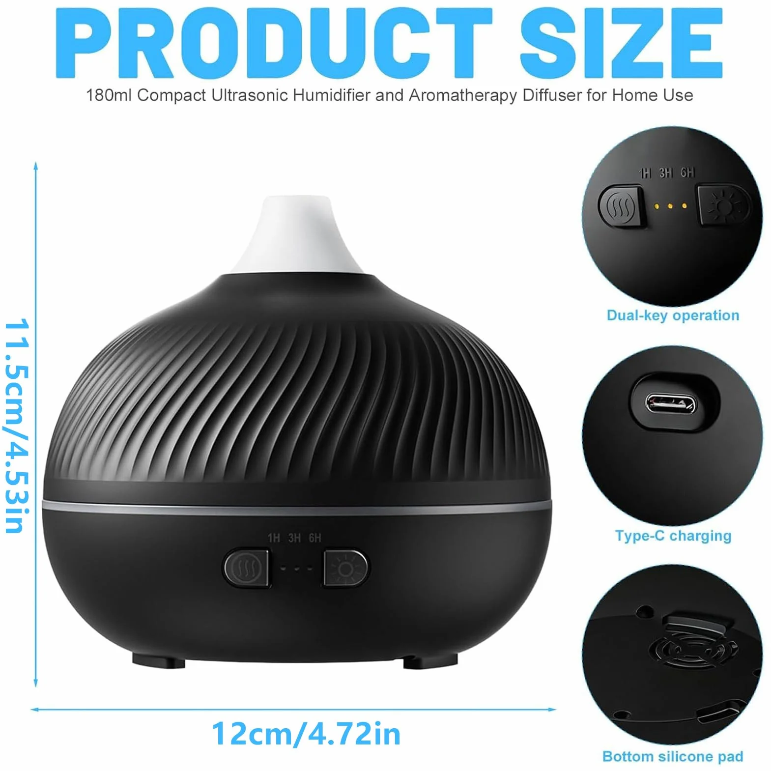 Electric Oil Diffuser - USB Plug-In Quiet Humidifier with Timer for Home | Sleek Design with LED Light, Aromatherapy Essentialed Oil Diffuser for Living Room Fireplace Desk Hotel Spa Meditation Room