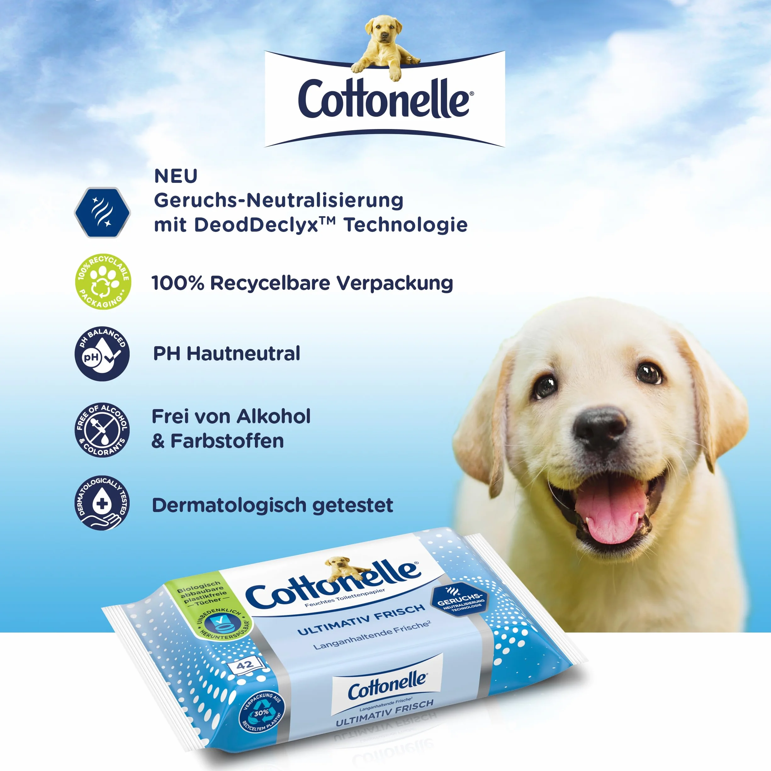 Cottonelle® Ultimativ świeżo wilgotne ściereczki toaletowe – biodegradowalne, technologia DEODYCYLX™, delikatne dla skóry, 12 opakowań po 42 chusteczki, bez alkoholu i barwników