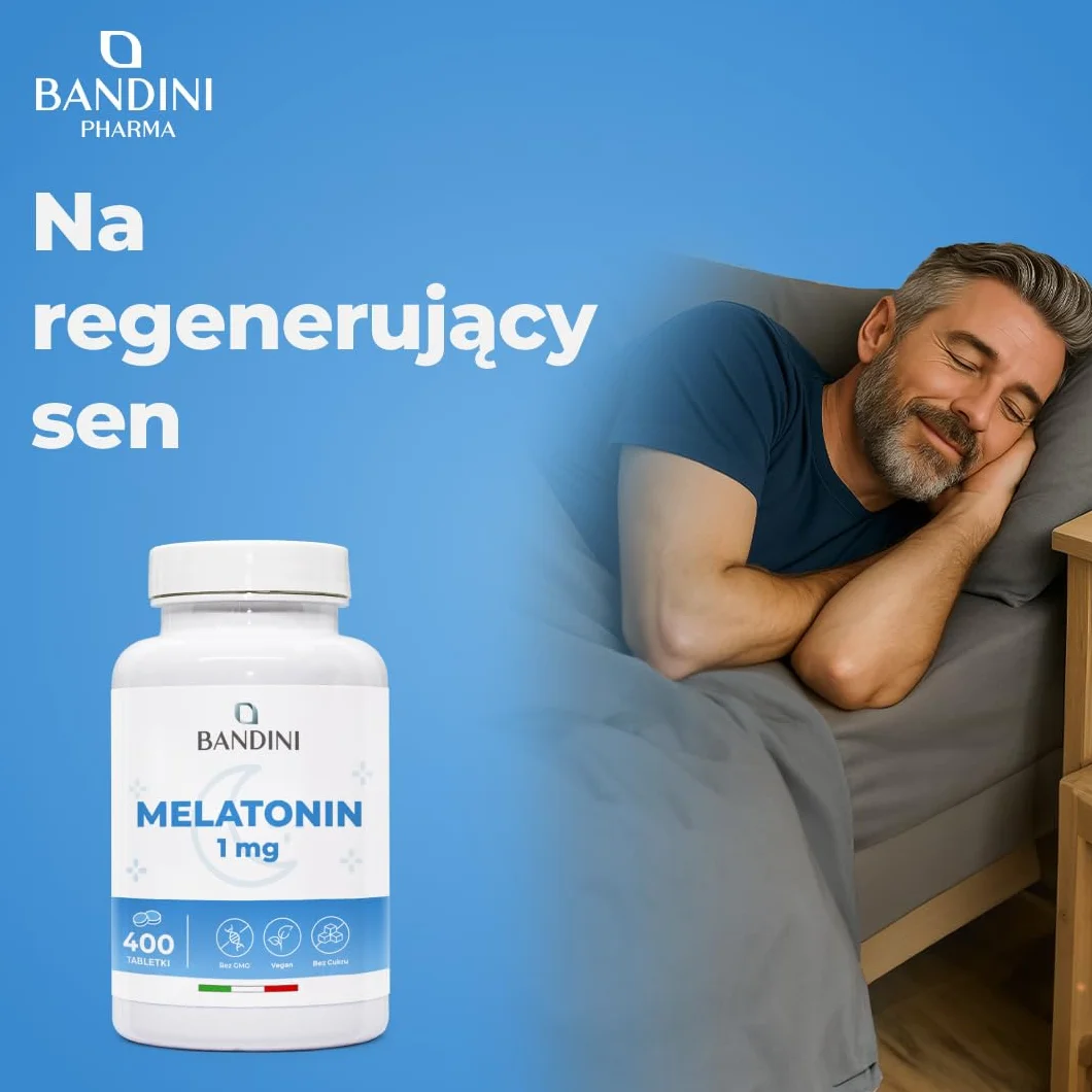 Bandini Pure Melatonin 400 wegańskich tabletek 1 mg Suplement na sen Łatwy do połknięcia