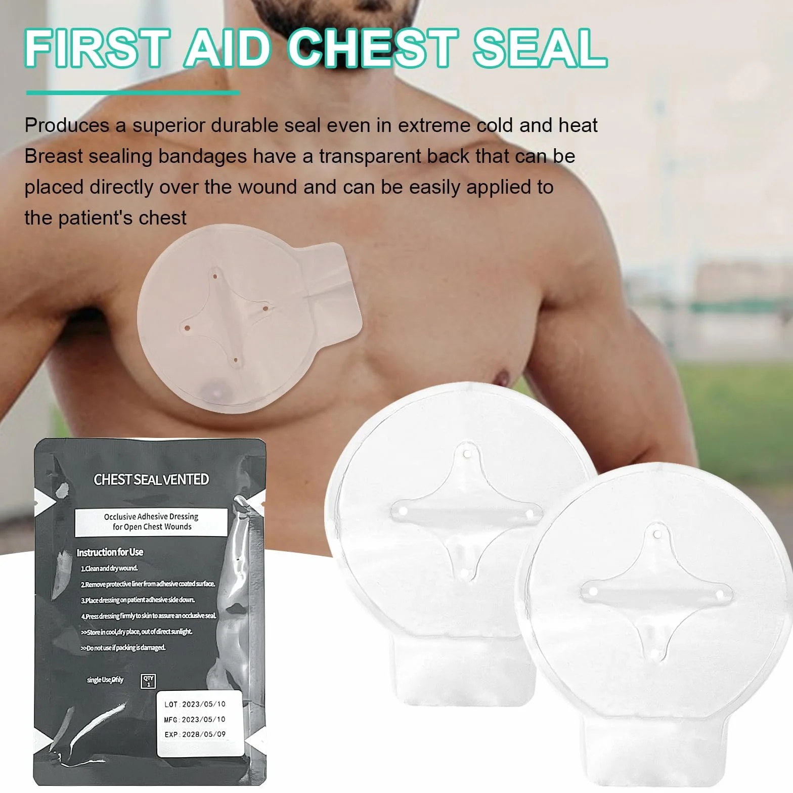 4 sztuki Vented Chest Seal Hydrożel do otwartych ran klatki piersiowej, z 4-kanałowymi otworami wentylacyjnymi, awaryjne uszczelnienie klatki piersiowej do opatrunków urazowych