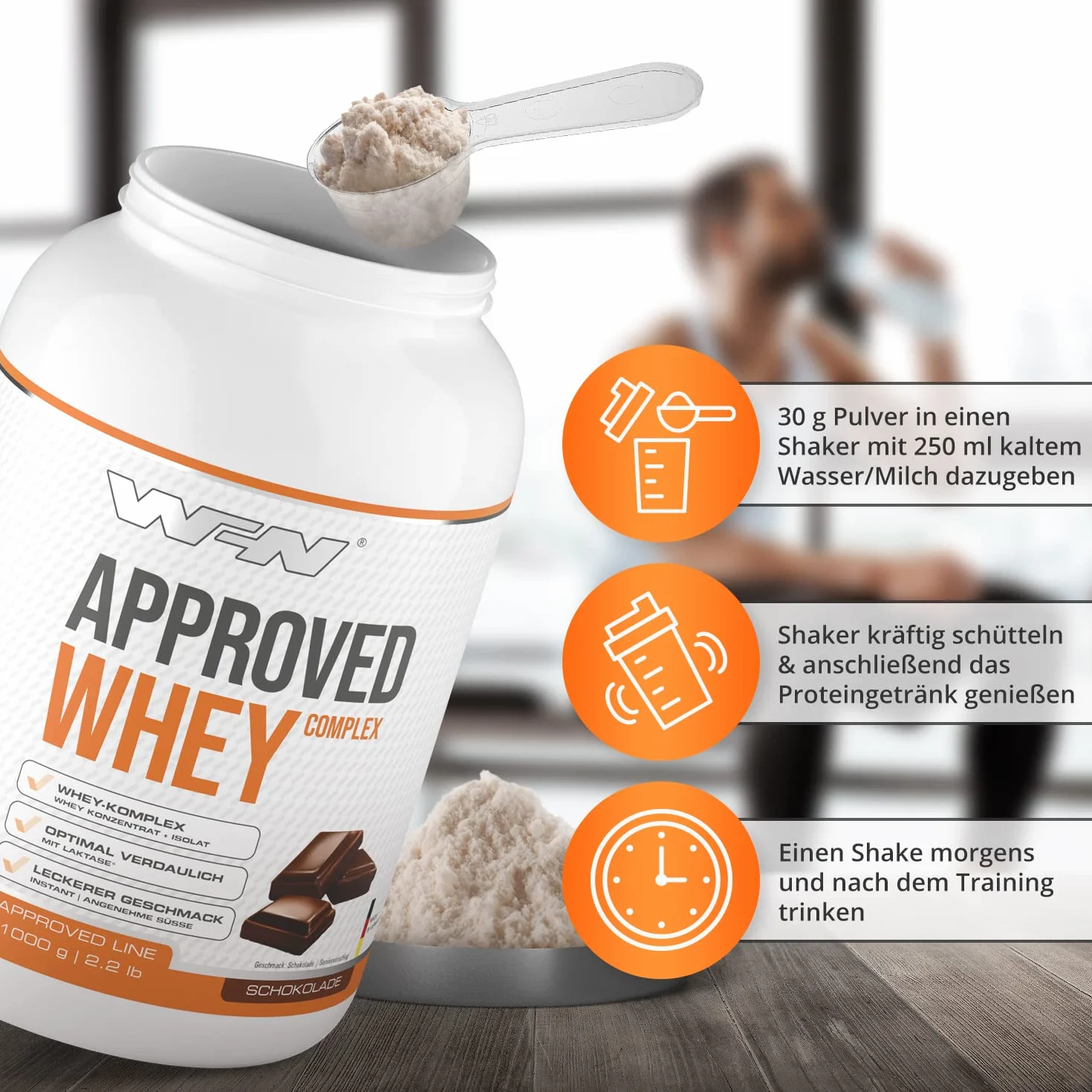 WFN Approved Whey proszek proteinowy czekolada 1 kg z laktazą