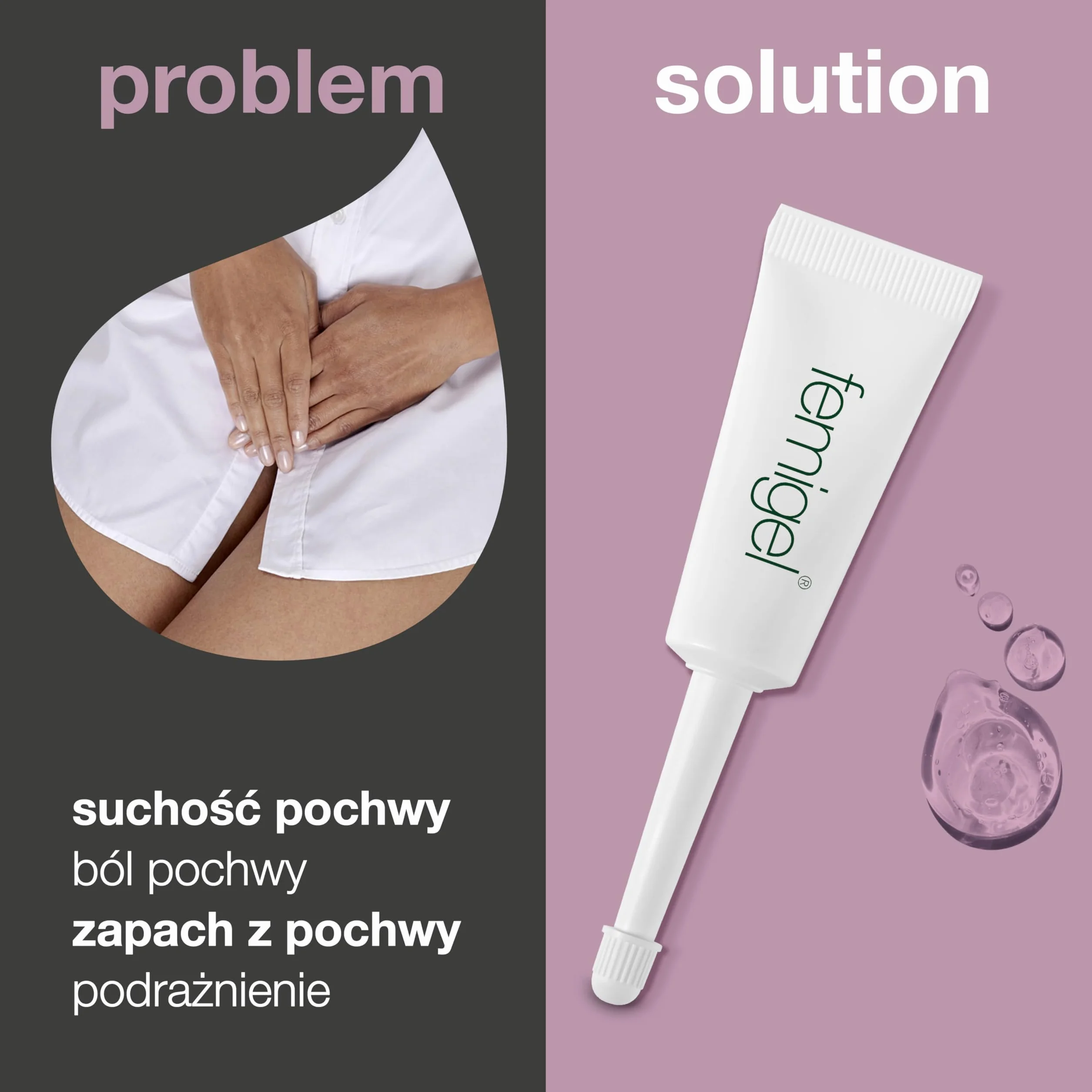Femigel na swędzenie, suchość i nieprzyjemny zapach - Nawilżający żel łagodzący dyskomfort intymny, zrównoważone pH, bez hormonów