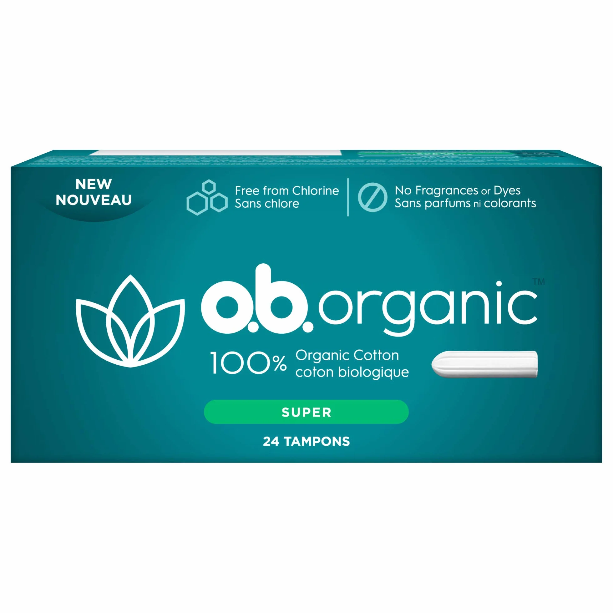 o.b. Tampony organiczne Super 24 sztuki 100% bawełna organiczna 8-godzinna ochrona