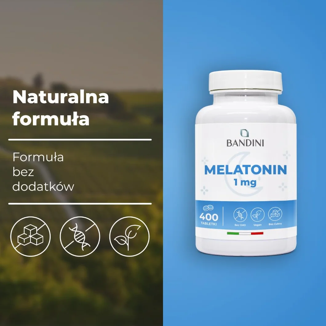 Bandini Pure Melatonin 400 wegańskich tabletek 1 mg Suplement na sen Łatwy do połknięcia