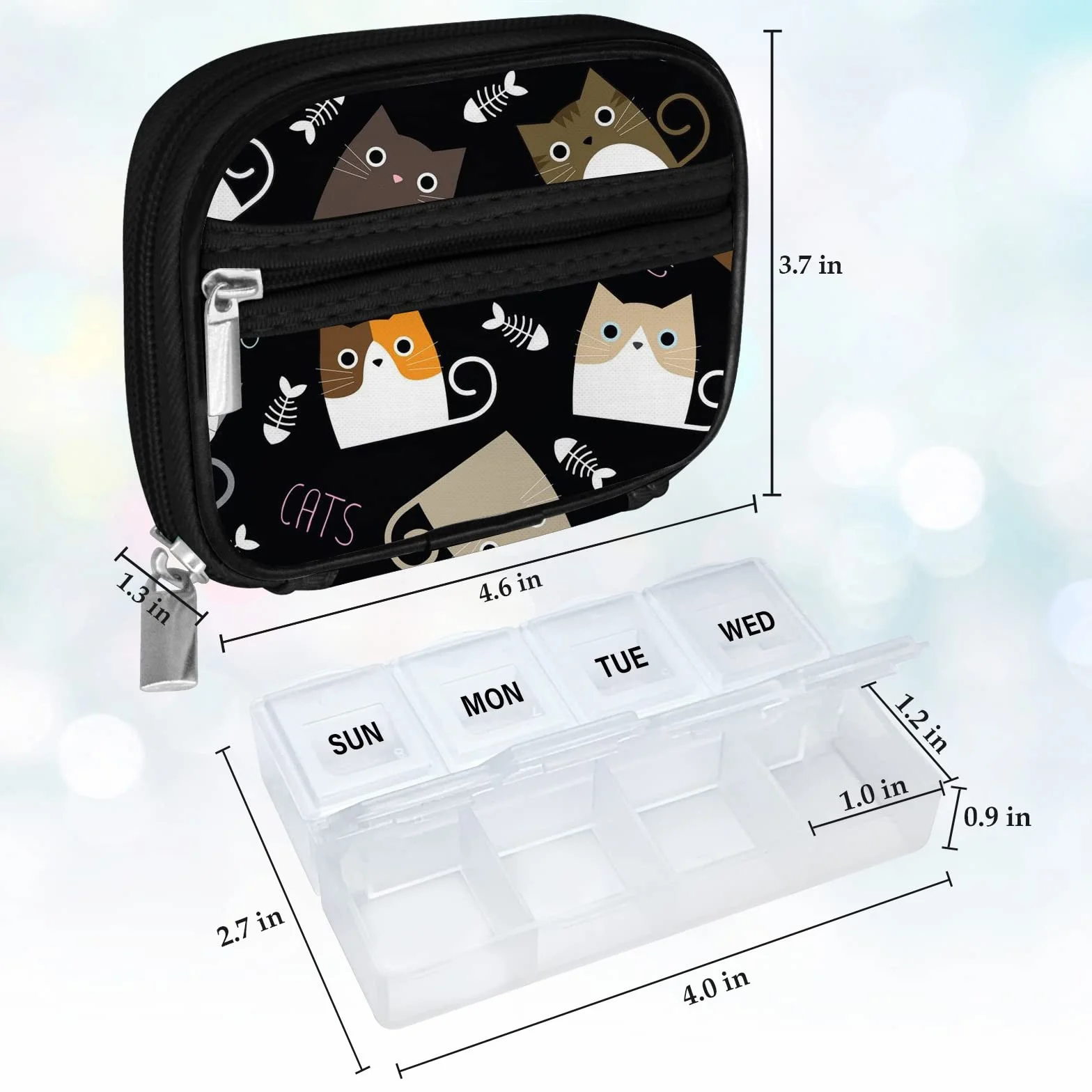 Serfeymi Tygodniowy organizer na tabletki podróżne, etui na tabletki do torebki z wyjmowanym pojemnikiem na 7 tabletek, organizer na leki podróżne, pojemnik na leki, witaminy, suplementy - Czarny 03