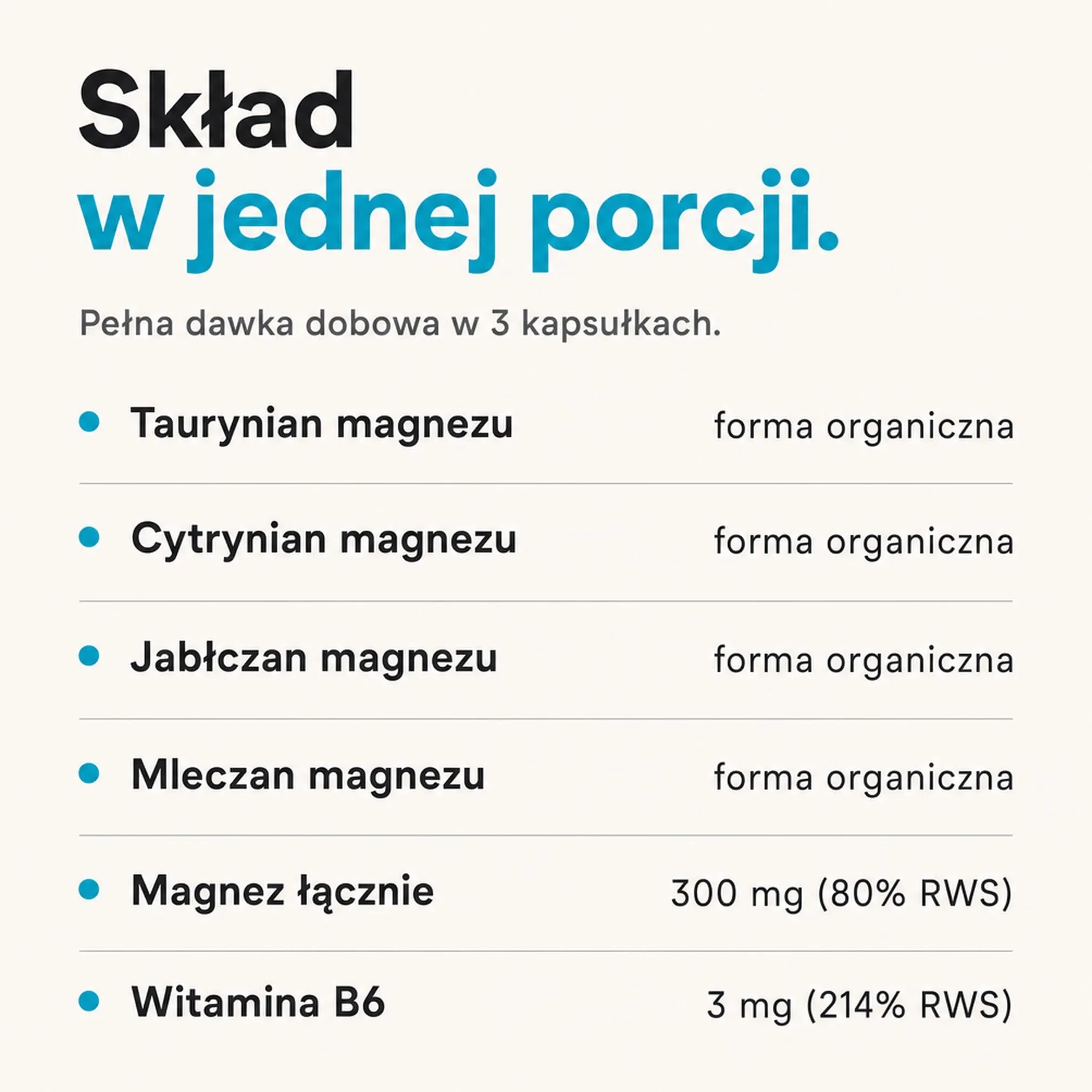 Magnez B6 – 4 Formy Organiczne: Taurynian, Cytrynian, Jabłczan, Mleczan – Przyczynia się do Prawidłowej Czynności Mięśni i Zmniejszenia Zmęczenia – Wegański, Bez Tlenku (90 Kapsułek)