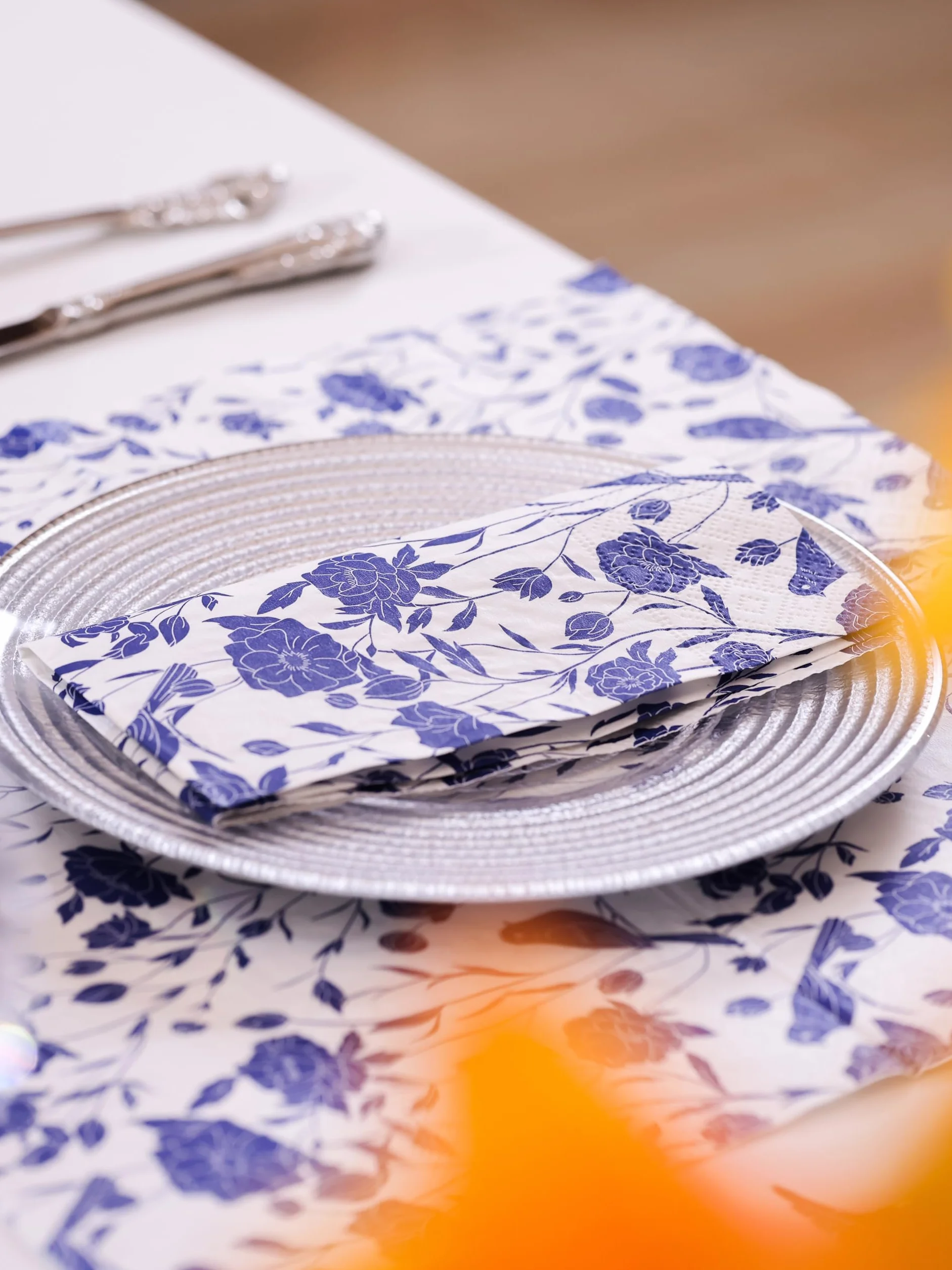 Designerskie serwetki papierowe, 3-warstwowe, 16,5 x 16,5 cm, jednorazowe, dekoracyjne, niebiesko-białe, porcelanowe, obiadowe, koktajlowe, na wesele, urodziny, przyjęcie rocznicowe, baby