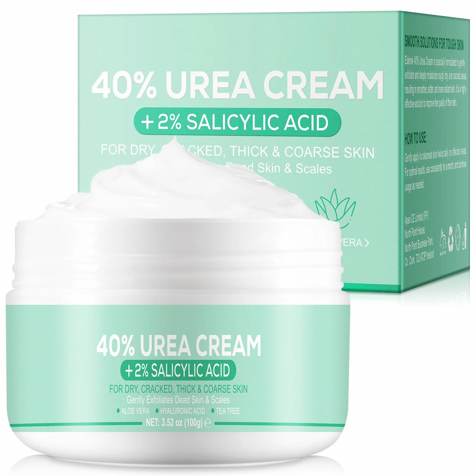 40% Urea Cream, Urea Foot & Hand Cream 3,52 oz do popękanych pięt i suchej skóry, z aloesem, olejkiem z drzewa herbacianego i jojoba do głębokiego nawilżenia, usuwania zrogowaciałego naskórka i