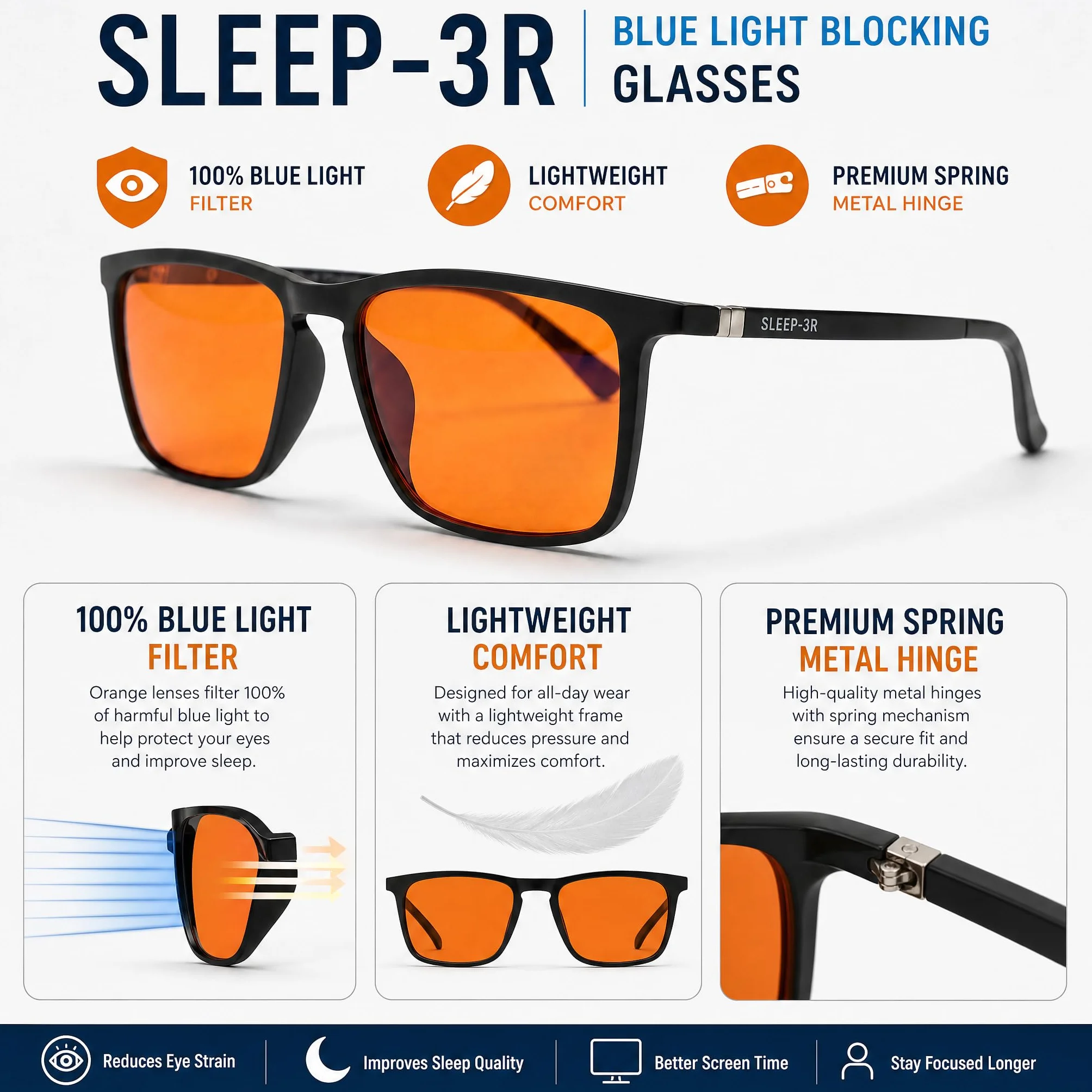 SLEEP-3R 100% filtr niebieskiego światła i filtr zielonego światła, czerwone okulary, okulary do komputera, do gier, filtr UV, niebieskie światło, blokujące światło, dla kobiet i mężczyzn