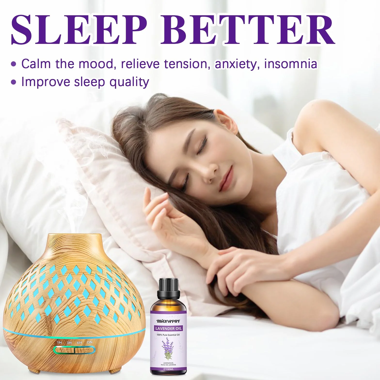 MIGCAPUT Olejek Eteryczny Lawendowy 100ML 100% Naturalny Aromaterapeutyczny do Pielęgnacji Skóry Przeciwtrądzikowy