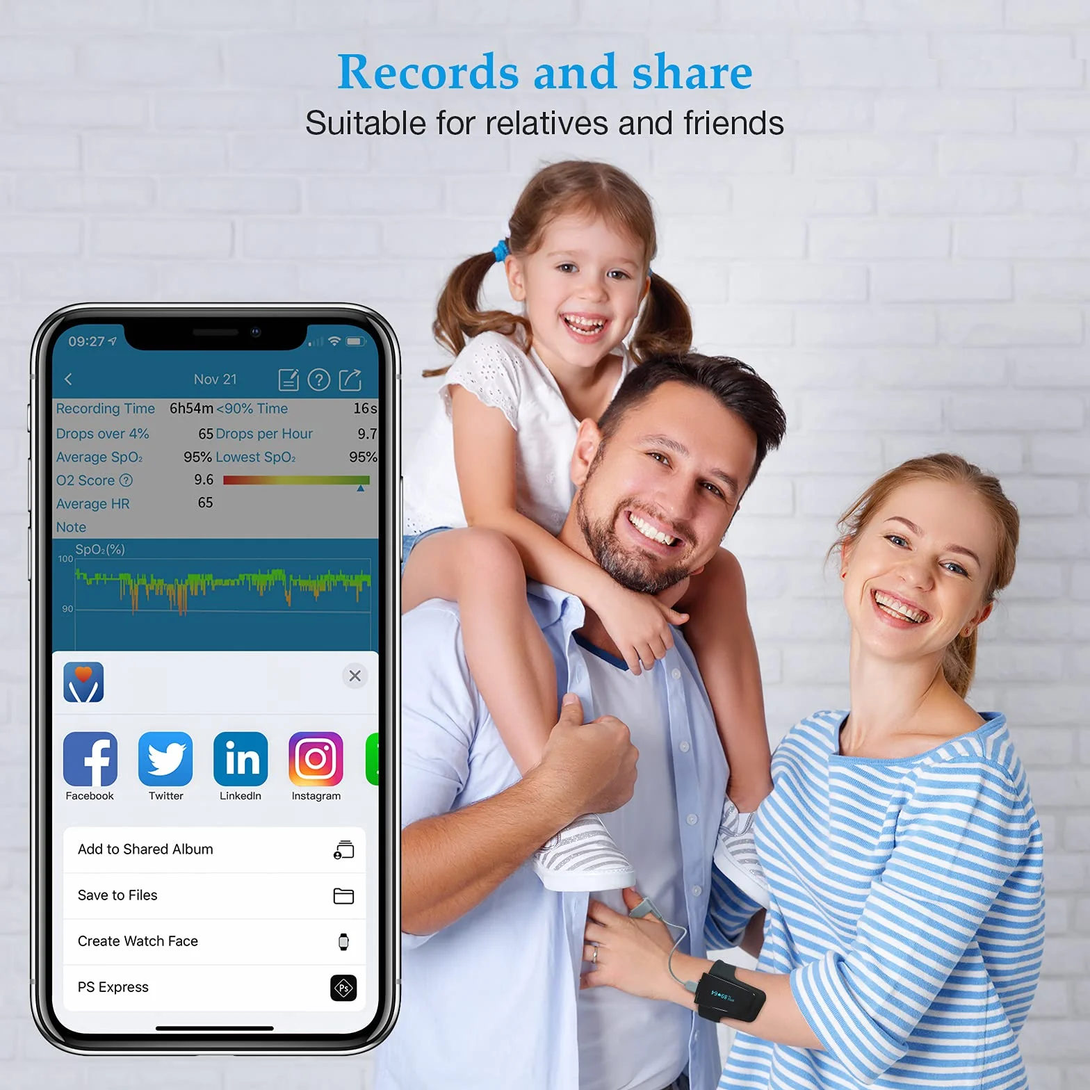 Monitor nasycenia tlenem na nadgarstku, Bluetooth monitor nasycenia tlenem we krwi, monitor tlenu do śledzenia niskiego poziomu SpO2 i tętna w nocy, bezpłatna aplikacja na Androida i iPhone'a