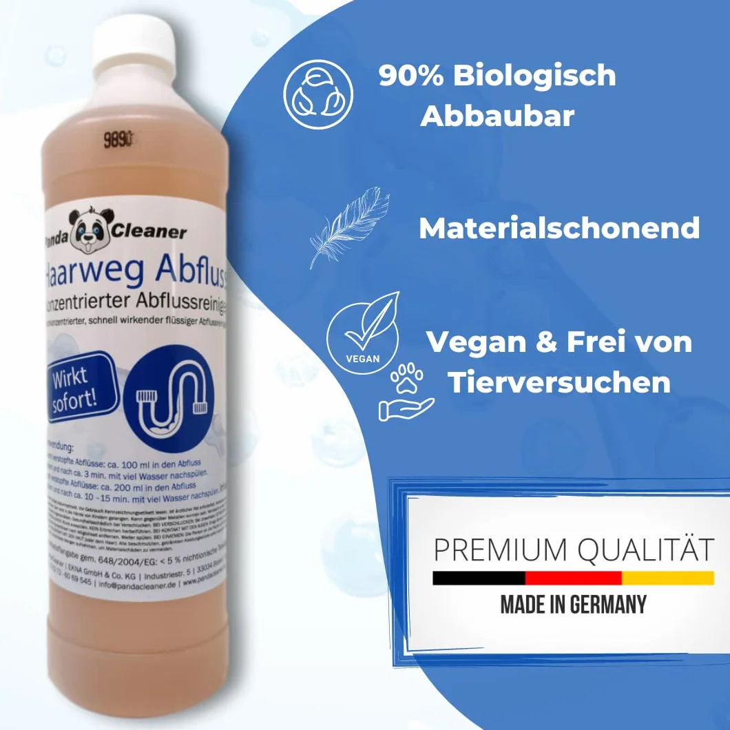 PANDACLEANER Hair-Away Drain Cleaner - Usuwa najbardziej uporczywe zatykanie - Silnie skoncentrowany środek do czyszczenia odpływów - Bez odpływu (1000ml)
