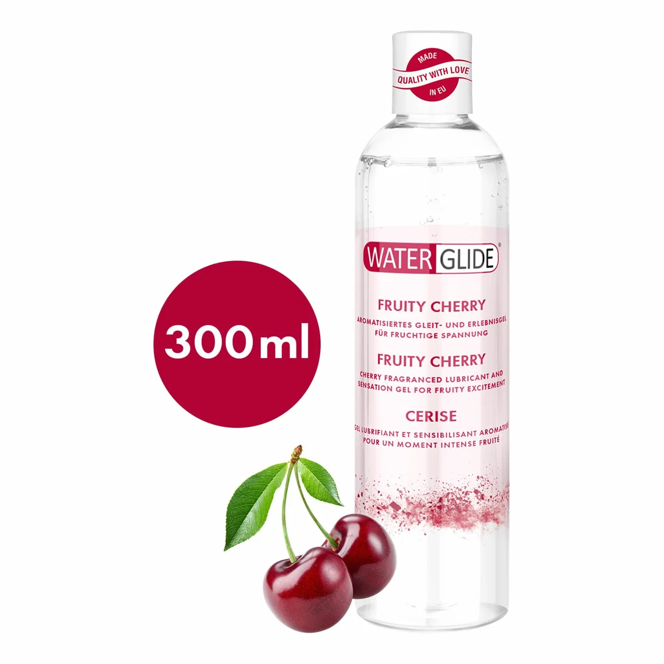 Waterglide Lubrykant o zapachu wiśni | lubrykant na bazie wody zapewnia długotrwałą zabawę, wegański, nadaje się do zabawek erotycznych i prezerwatyw | 300 ml