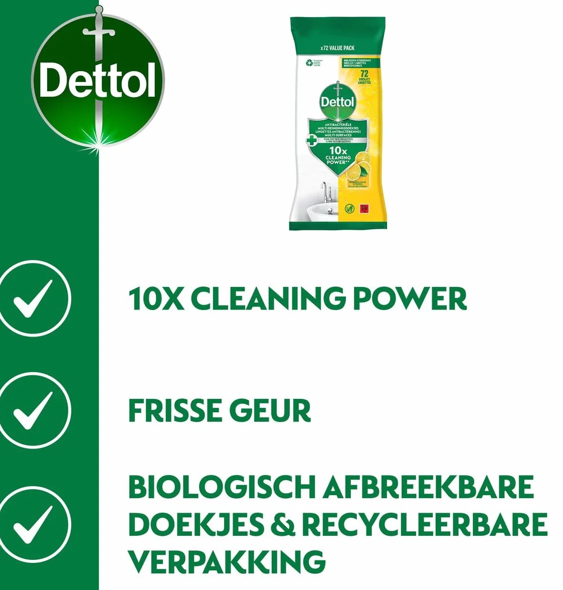 Dettol Power en Fresh Schoonmaakdoekjes Citrus 5 x 72 sztuki - opakowanie zbiorcze