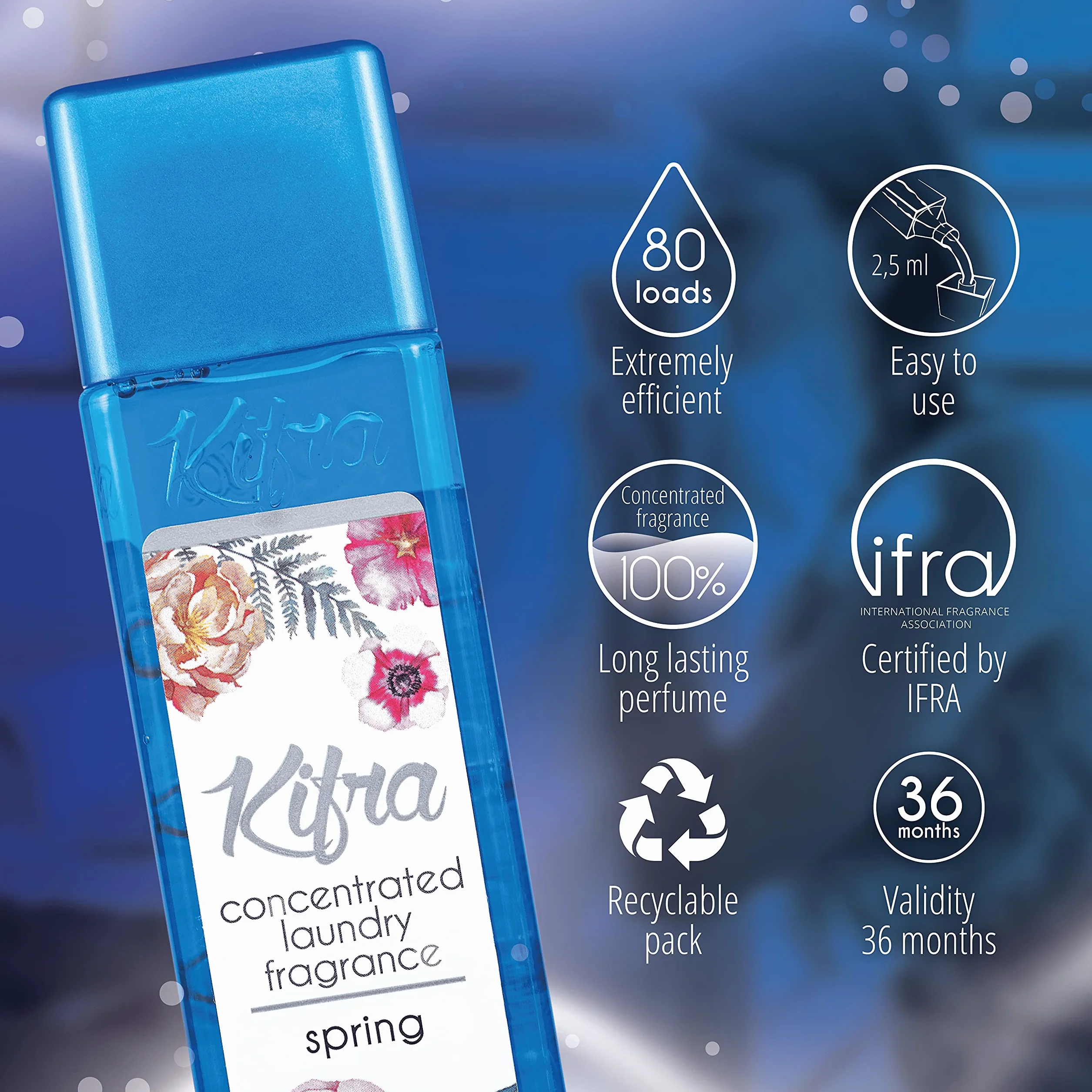 Kifra Spring skoncentrowane perfumy do prania, 200 ml, 80 cykli prania, długotrwały zapach do prania