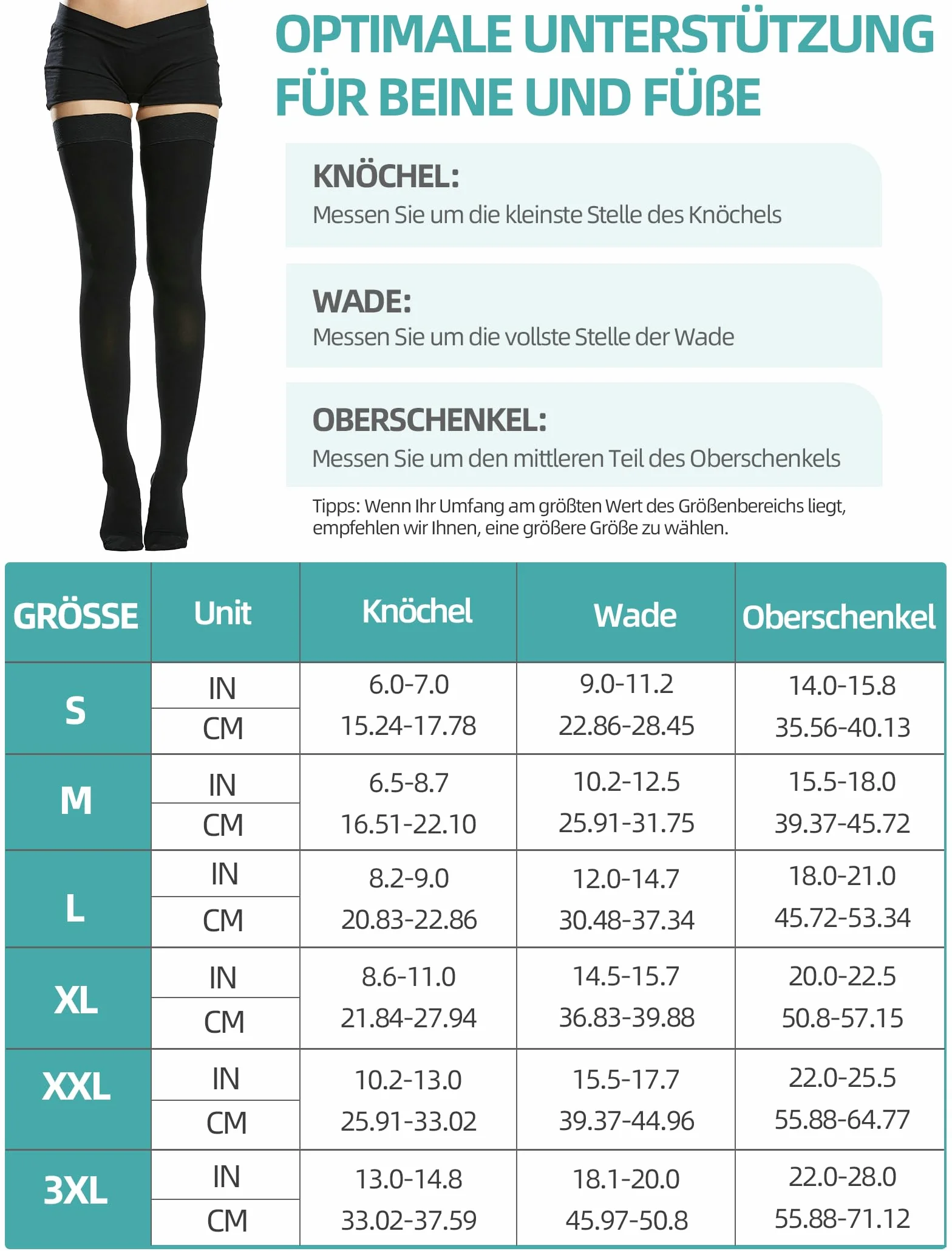 Medyczne pończochy uciskowe dla kobiet i mężczyzn, 15-20 mmHg, klasa I, długie skarpety uciskowe, pończochy uciskowe, z zamkniętym palcem, silikonowy pasek do stopniowego wsparcia żylaków