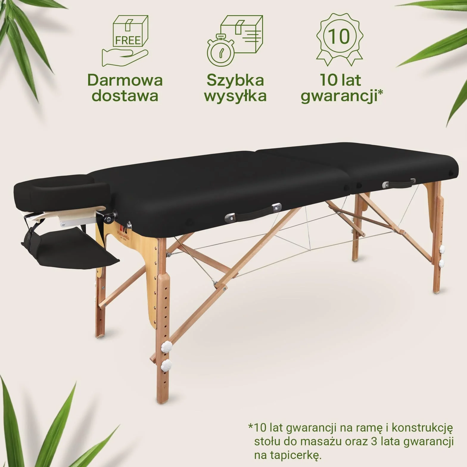 MASSUNDA Mobile Comfort Deluxe stół do masażu składany z regulacją wysokości szeroki lite drewno ergonomiczny zagłówek