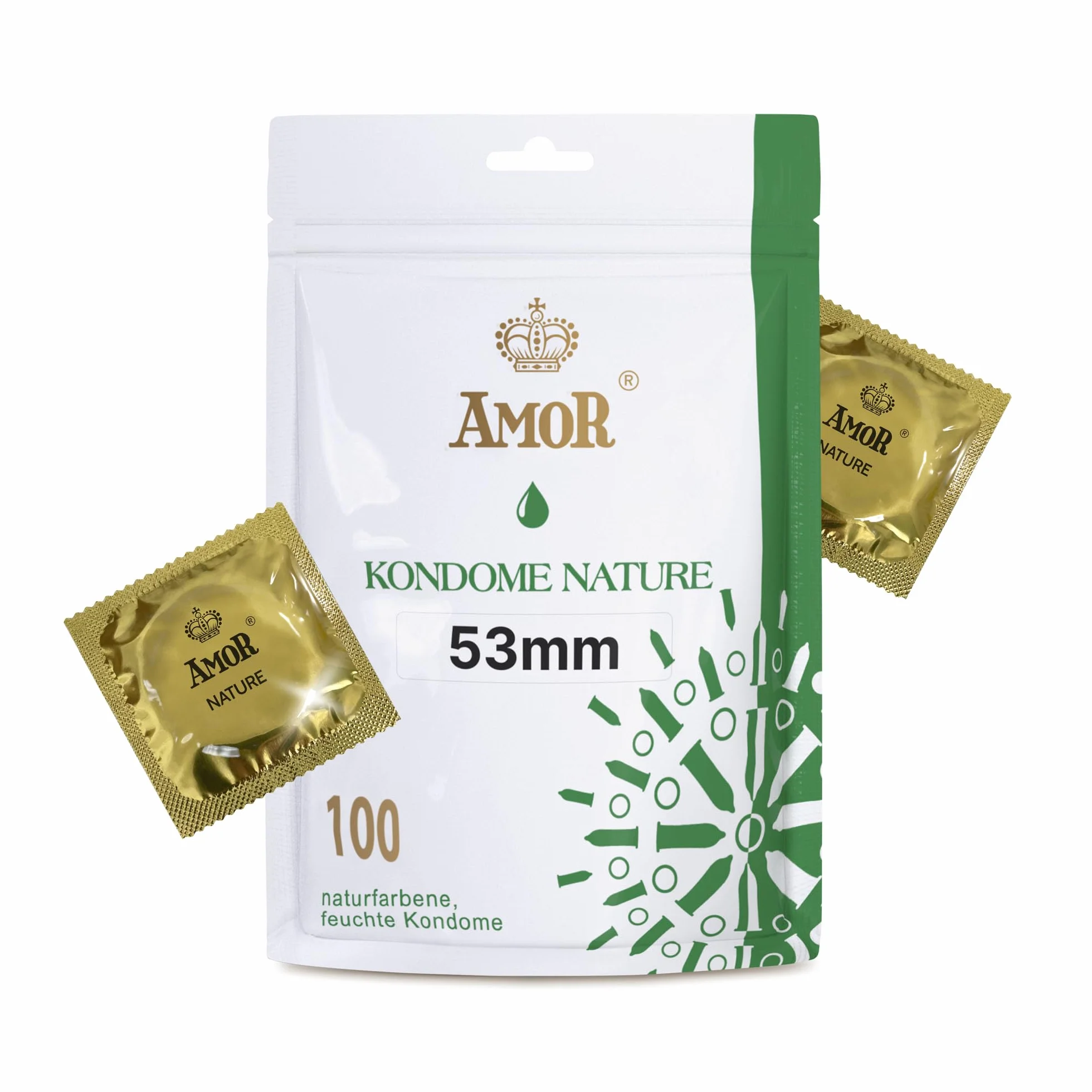 AMOR® Nature 53mm - opakowanie 100 prezerwatyw premium, autentyczne i wyjątkowo wilgotne