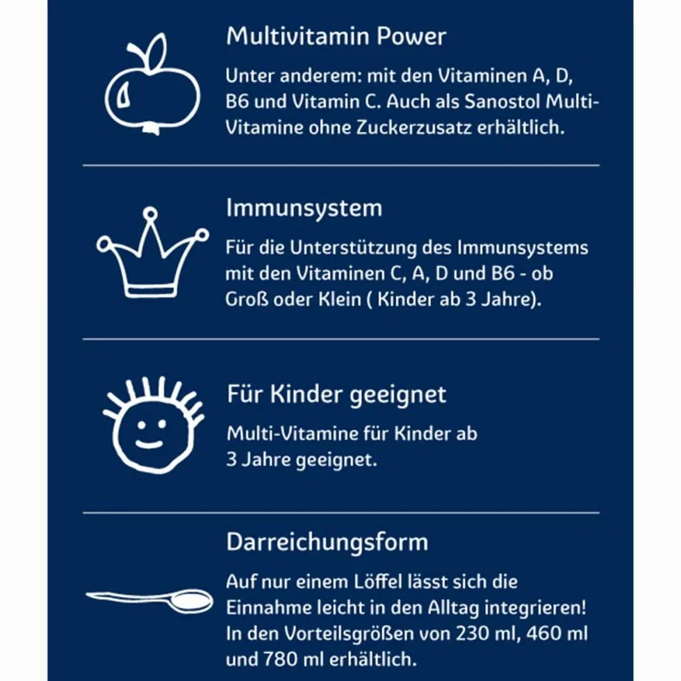 Sanostol Multi-Vitamine ohne Zuckerzusatz Saft, 230 ml