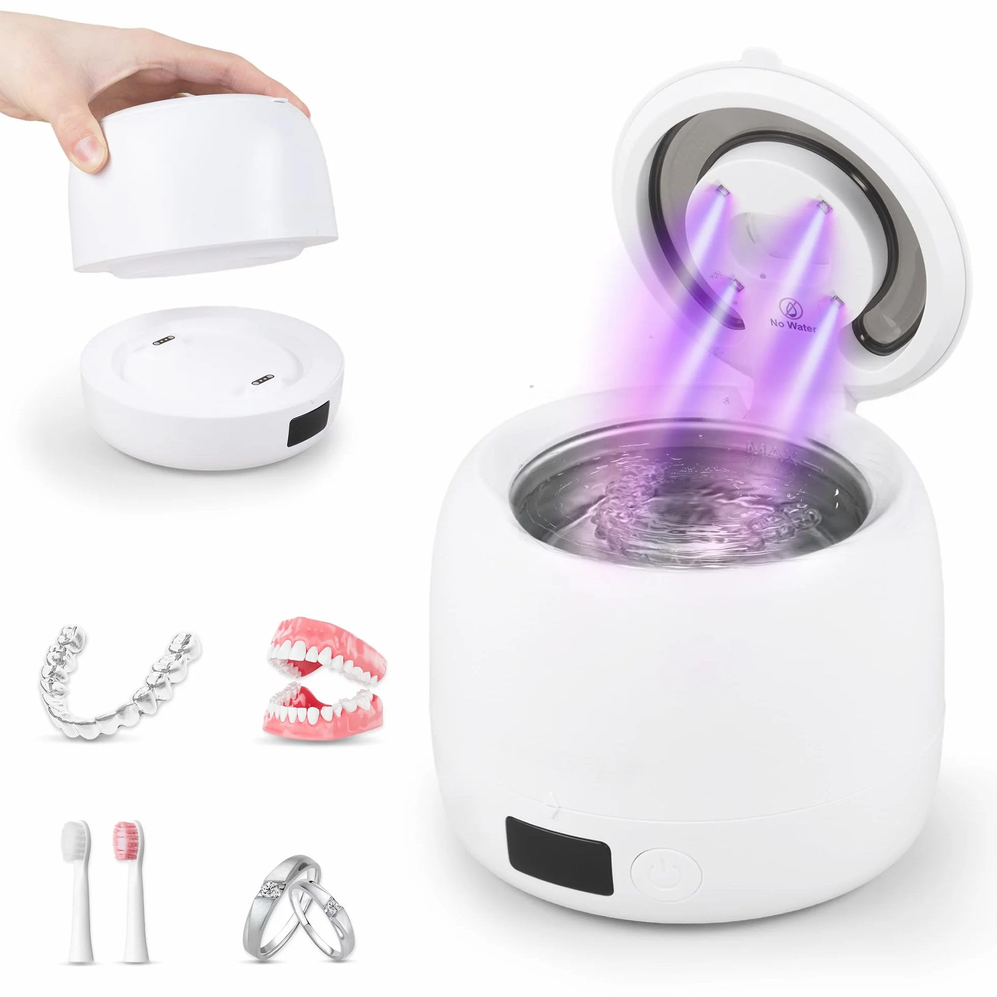 Carehabi Ultradźwiękowe urządzenie do czyszczenia szyn dentystycznych 45 kHz Dental Pod ze światłem UV 200 ml