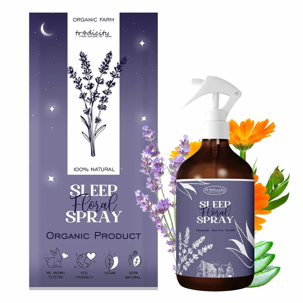 Sleep Pillow Spray Relaksująca mgiełka dla lepszego snu, olejki eteryczne z lawendy (relaksującej), aloesu (natleniania) i rumianku (uspokajający) (100 ml)