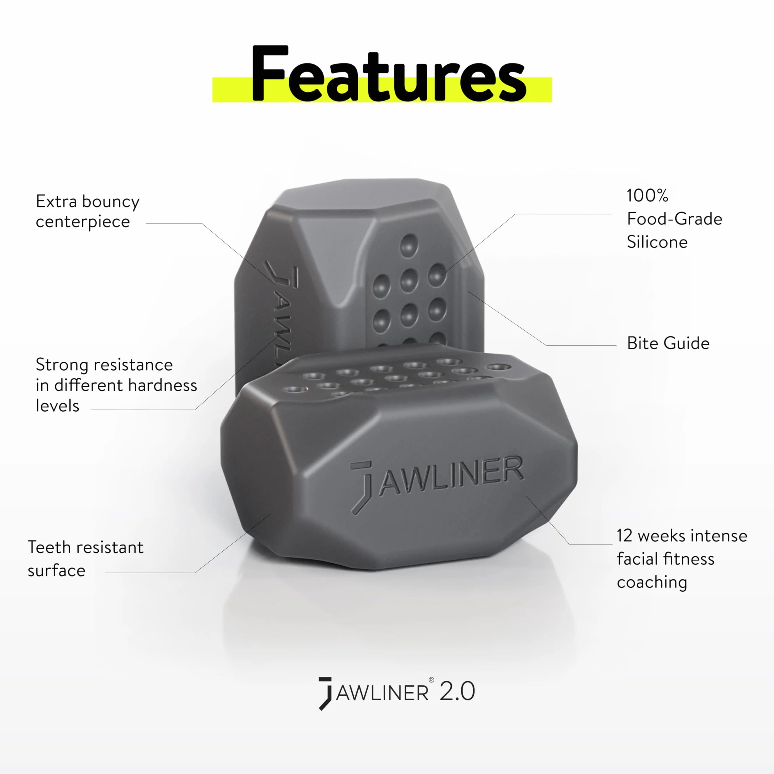 Jawliner® Trener Szczęki dla Mężczyzn i Kobiet – 3 Poziomy Oporu – Redukcja Podwójnego Podbródka – 100% Silikon Spożywczy – Wzmacnia Szczękę, Twarz i Szyję