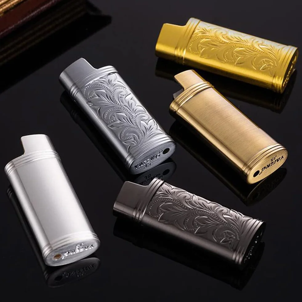 BYNYXI 3 sztuki etui na zapalniczkę vintage metalowe z łańcuszkiem do mini BIC