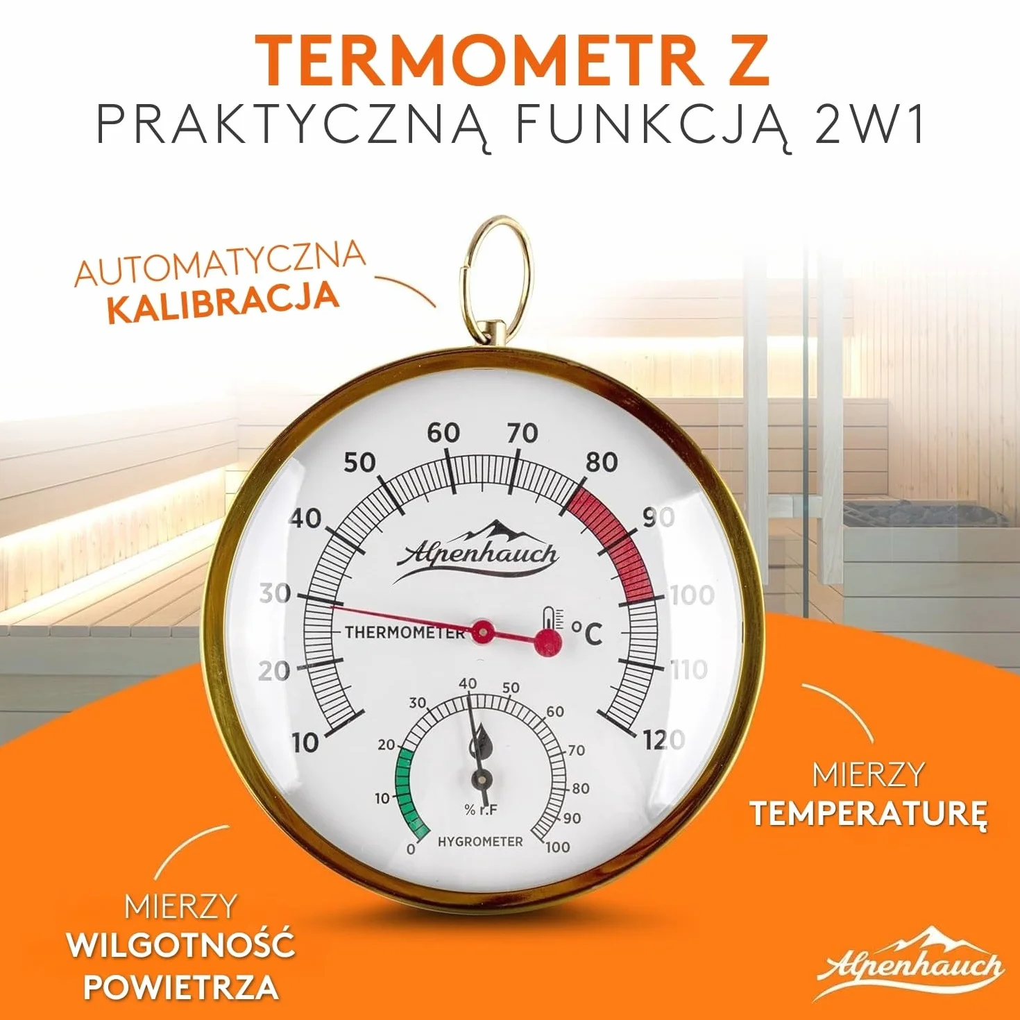 ALPENHAUCH Wiadro do sauny z chochlą [100% naturalne drewno] – eleganckie wiadro do sauny z klepsydrą i termometrem – trwałe akcesoria do sauny – zestaw wiader do nalewania z chochlą, klepsydrą i